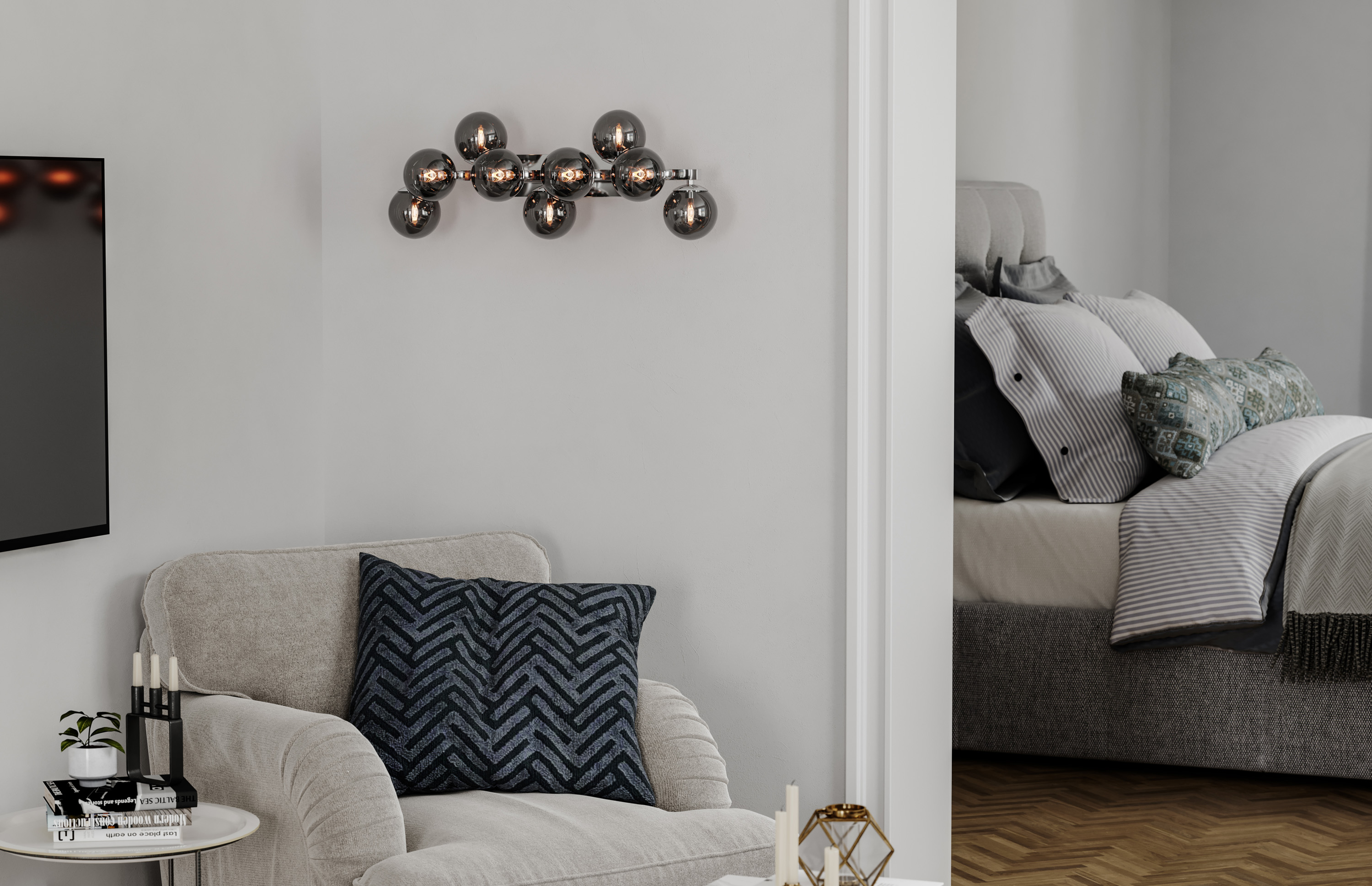 Splendor vägglampa 9-låg Krom/Rökgrå