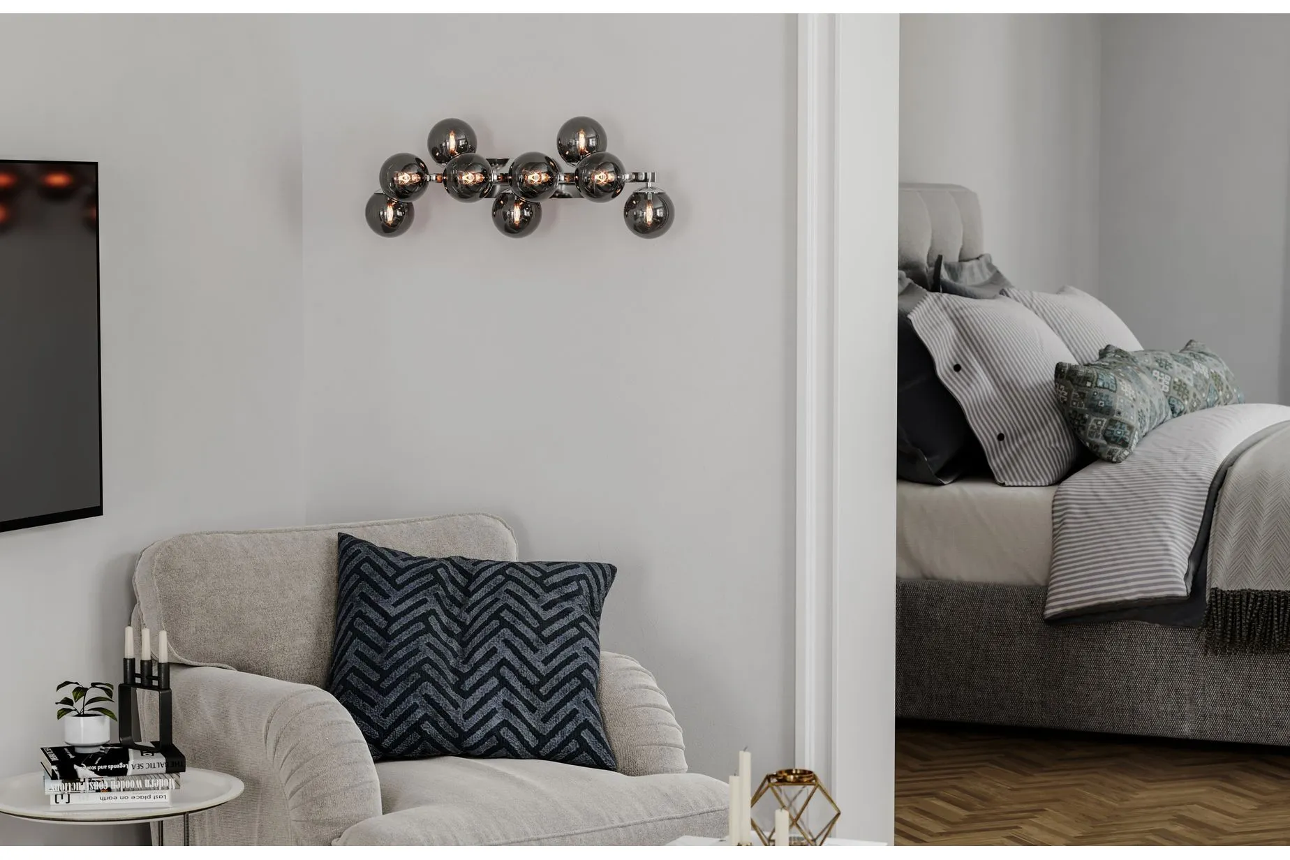 Splendor vägglampa 9-låg Krom/Rökgrå