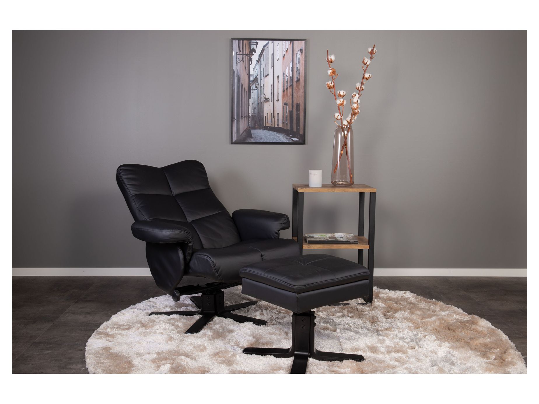 Sven hvilestol med fodskammel, sort