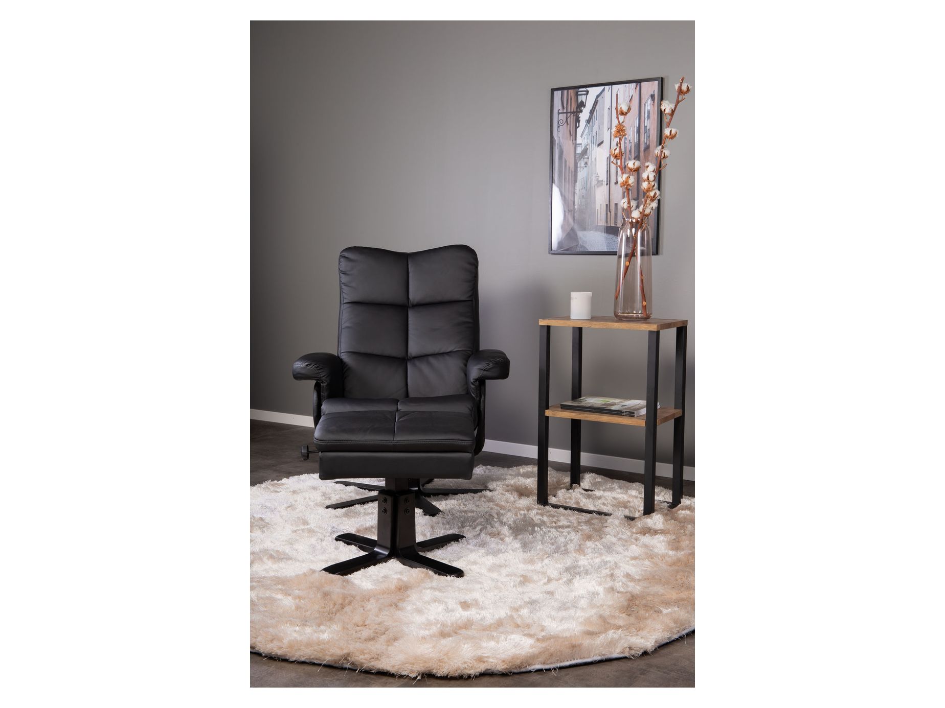 Sven hvilestol med fodskammel, sort