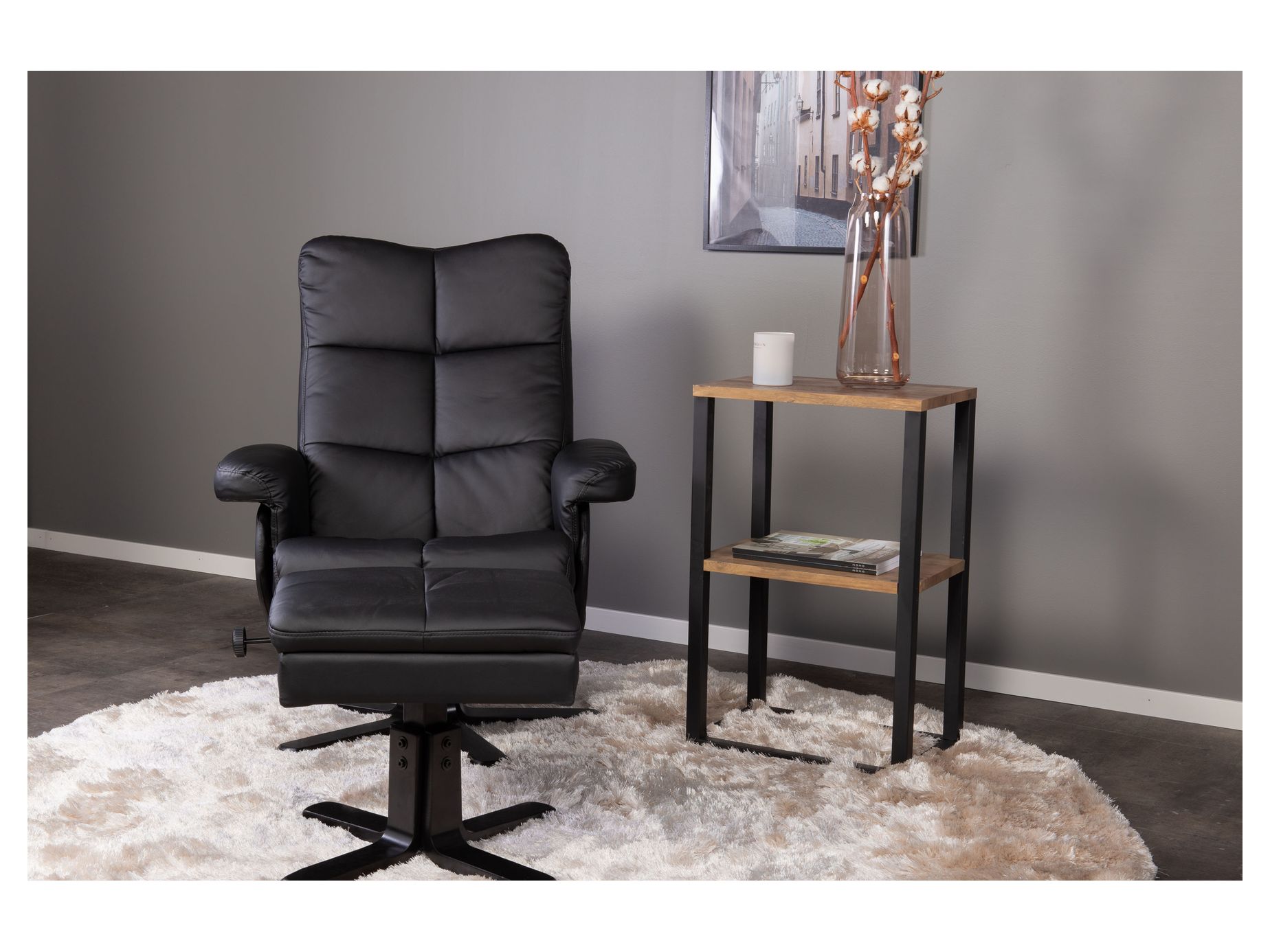 Sven hvilestol med fodskammel, sort