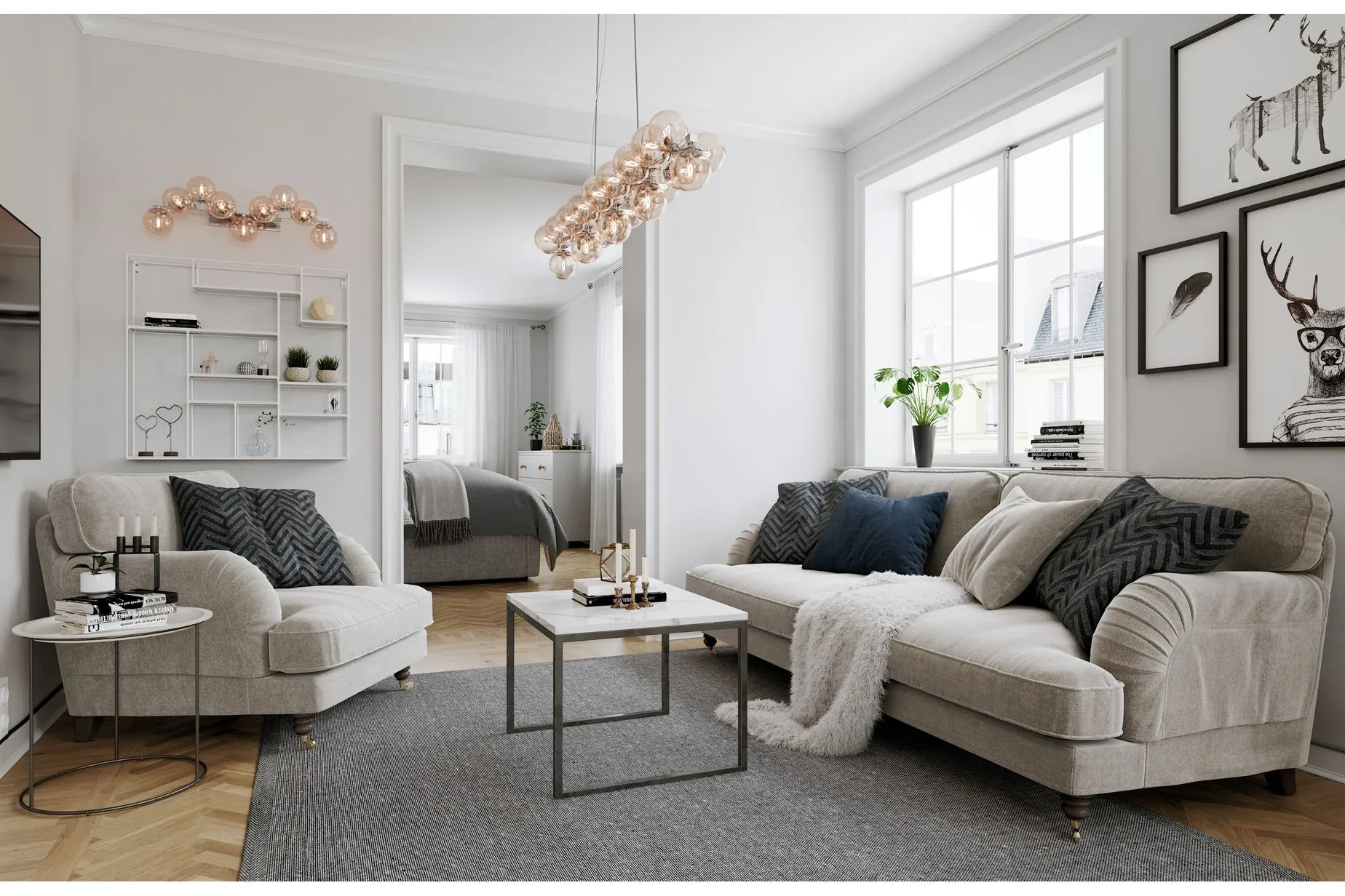 Splendor vägglampa 9-låg Krom/Rökgrå