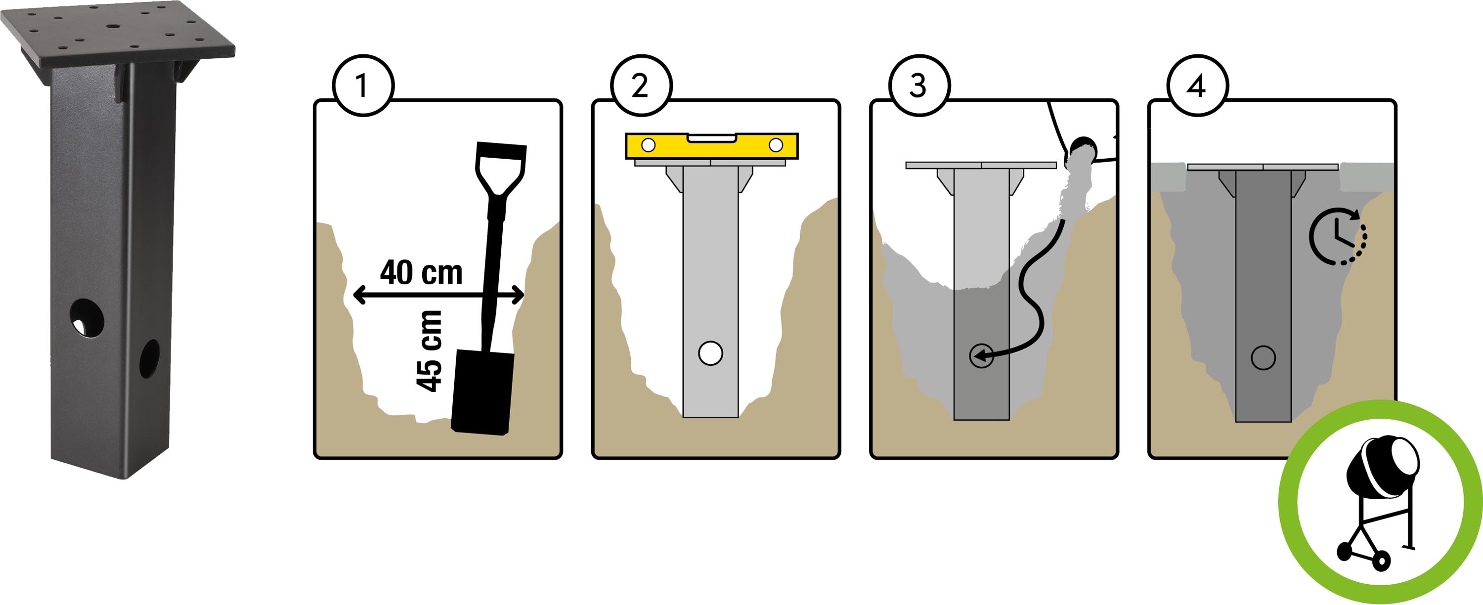 In-Ground parasollfot för fastgjutning