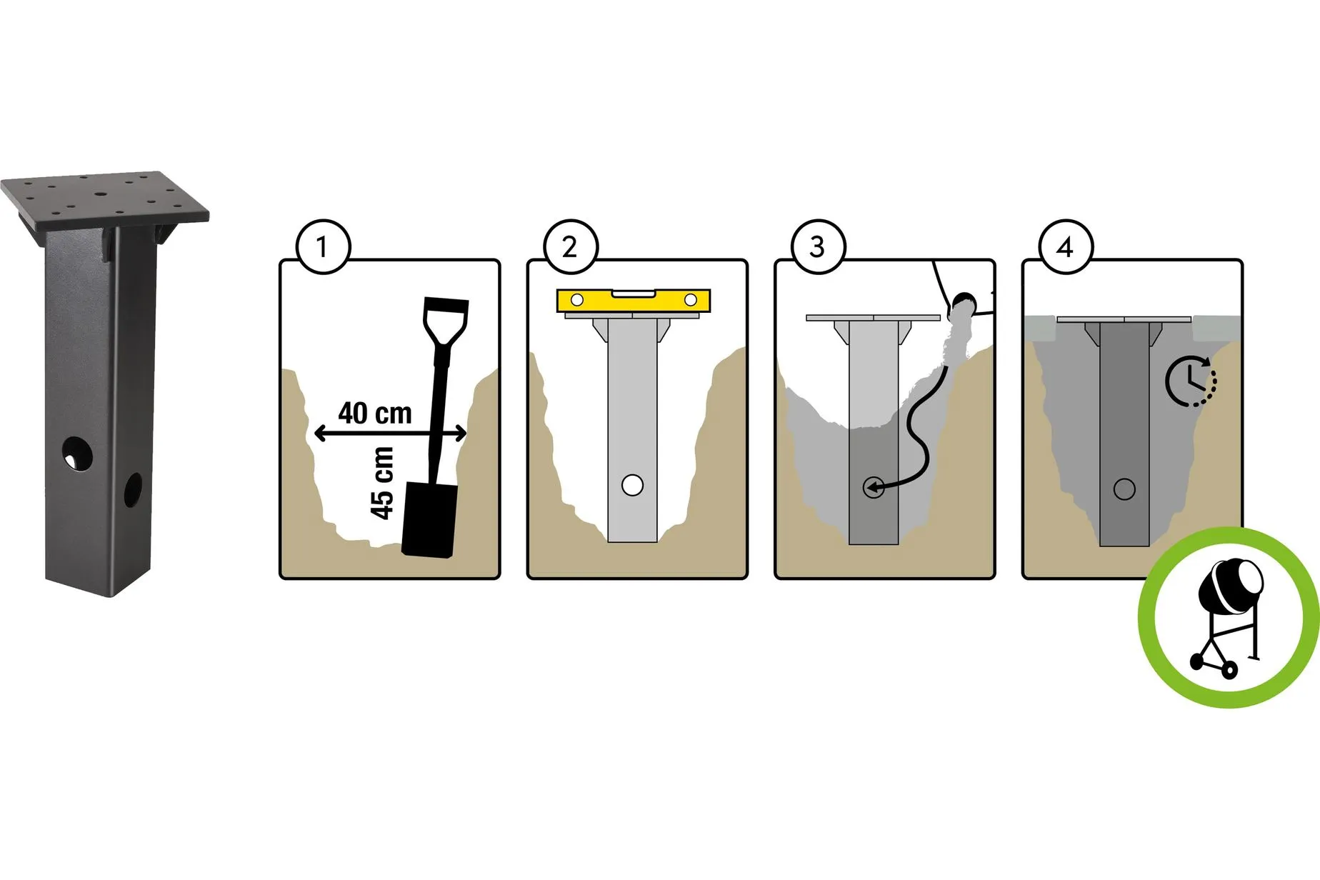 In-Ground parasollfot för fastgjutning