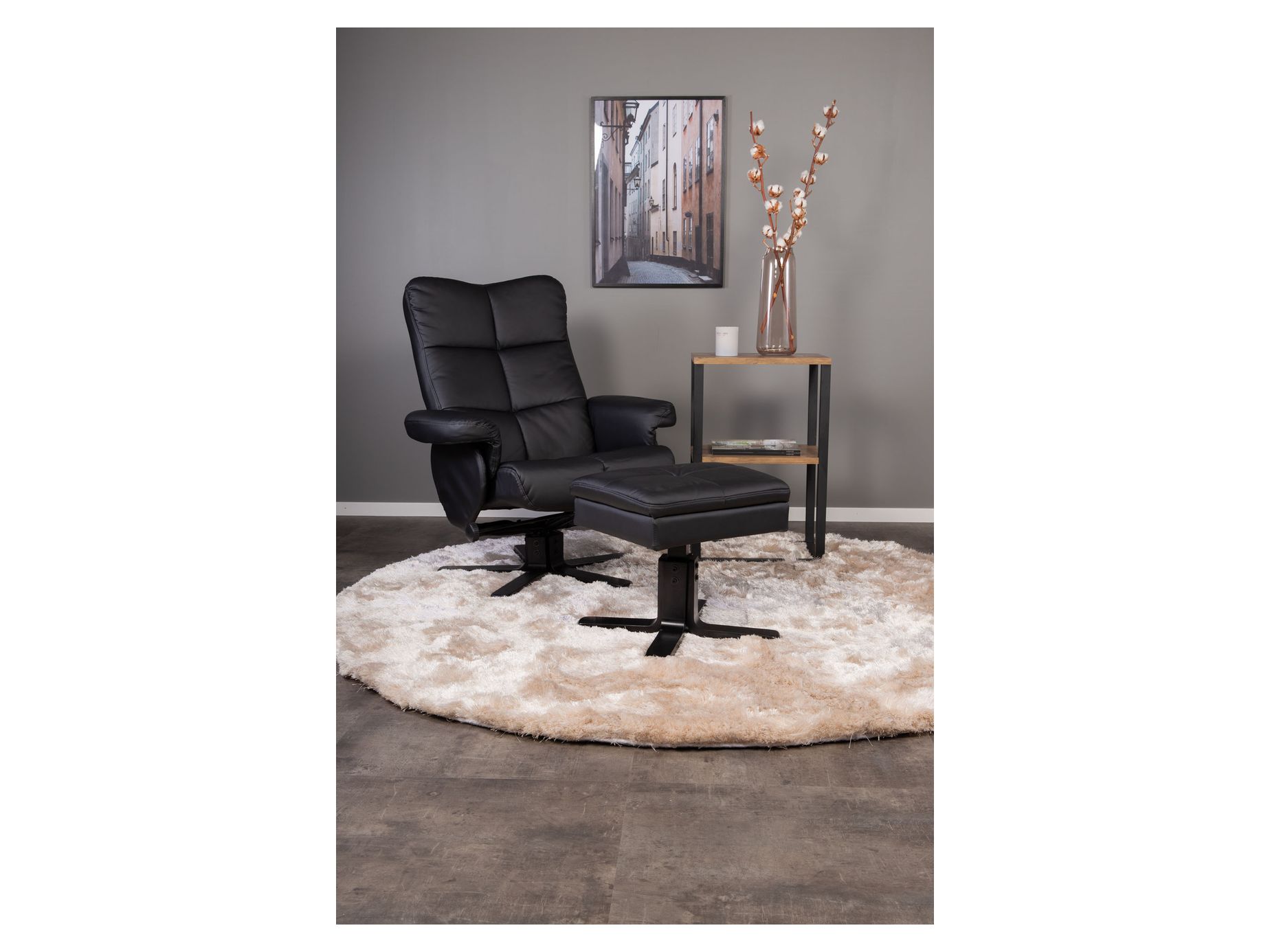 Sven hvilestol med fodskammel, sort