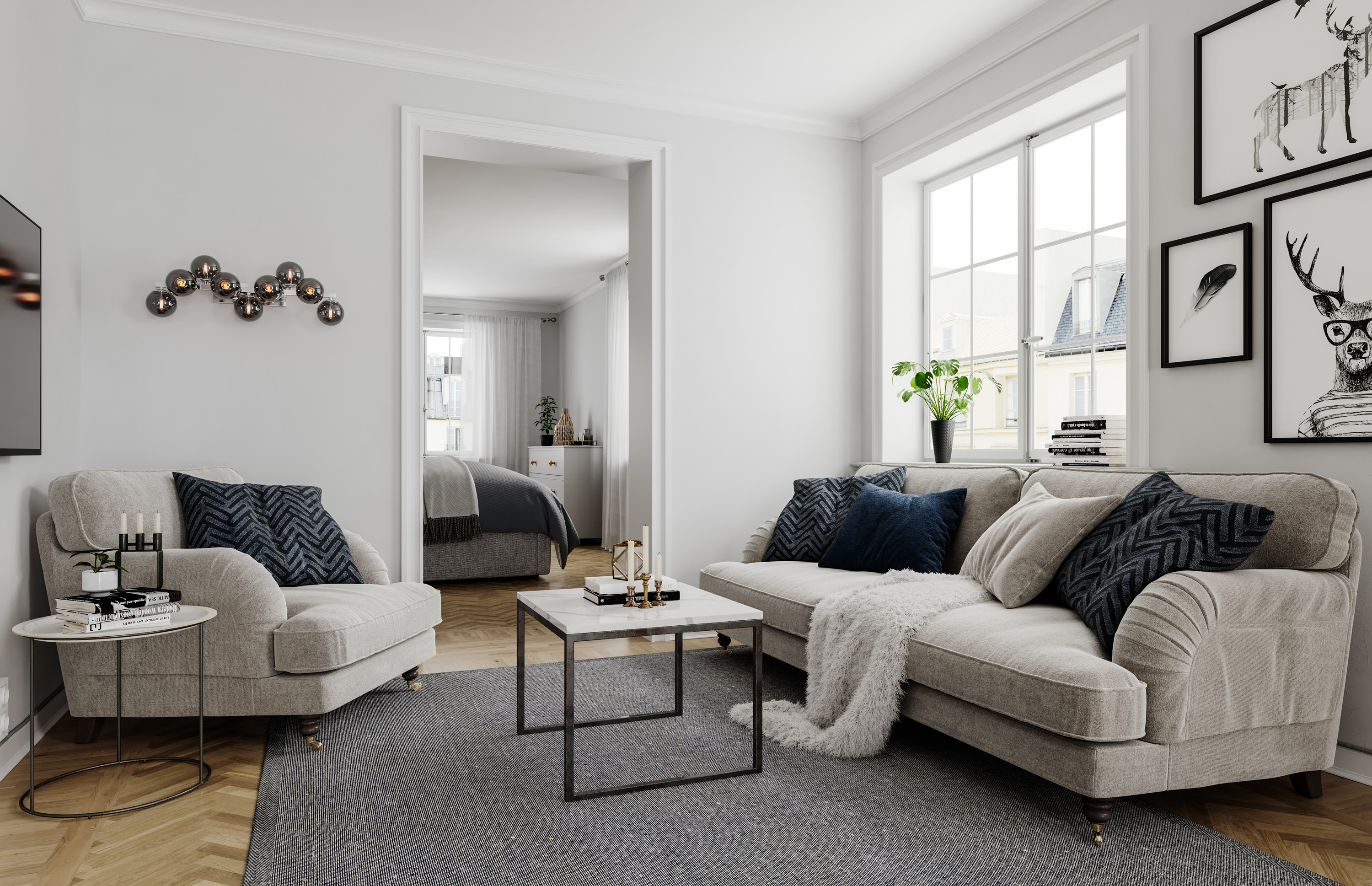 Splendor vägglampa 9-låg Krom/Rökgrå