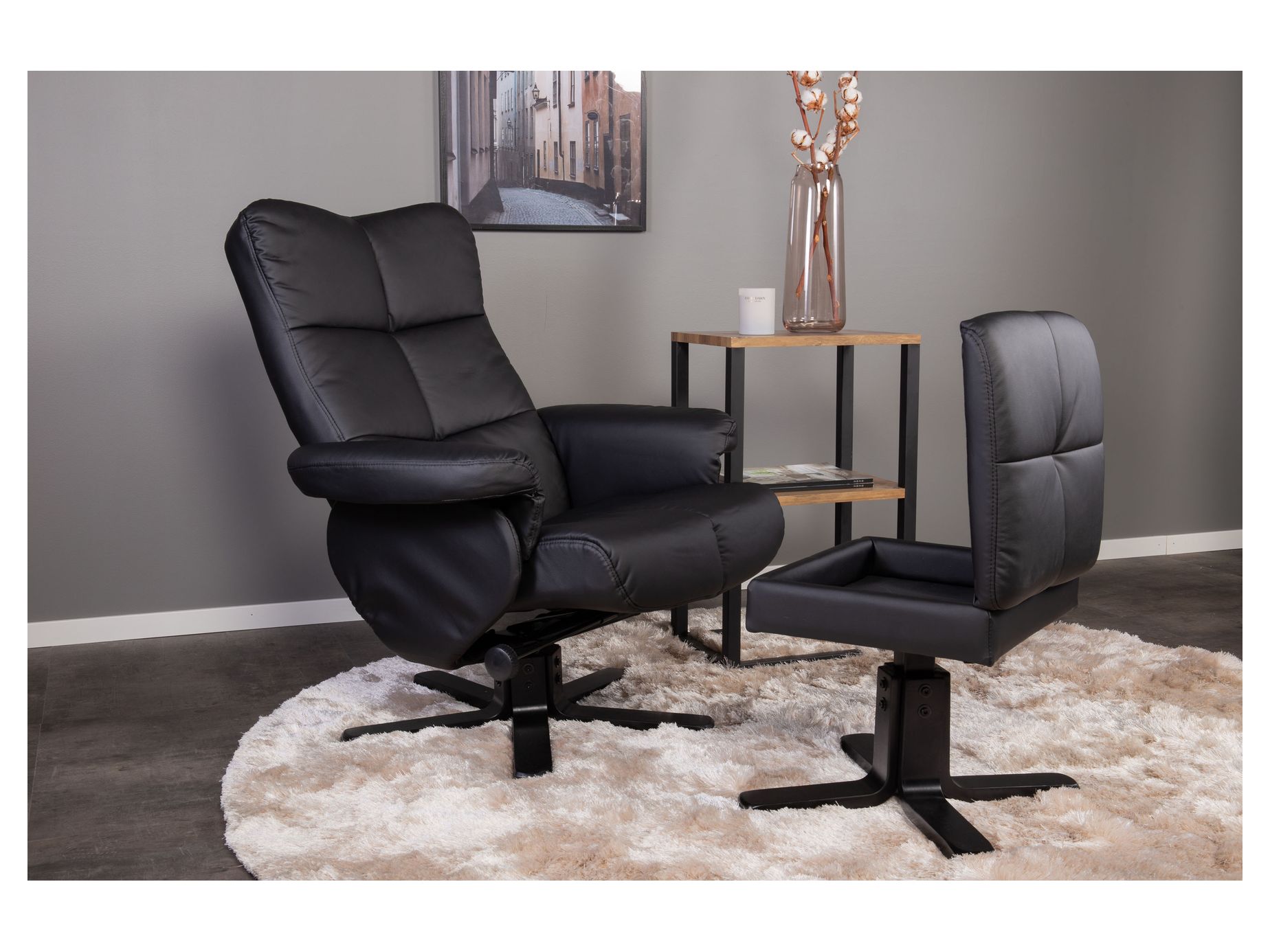 Sven hvilestol med fodskammel, sort