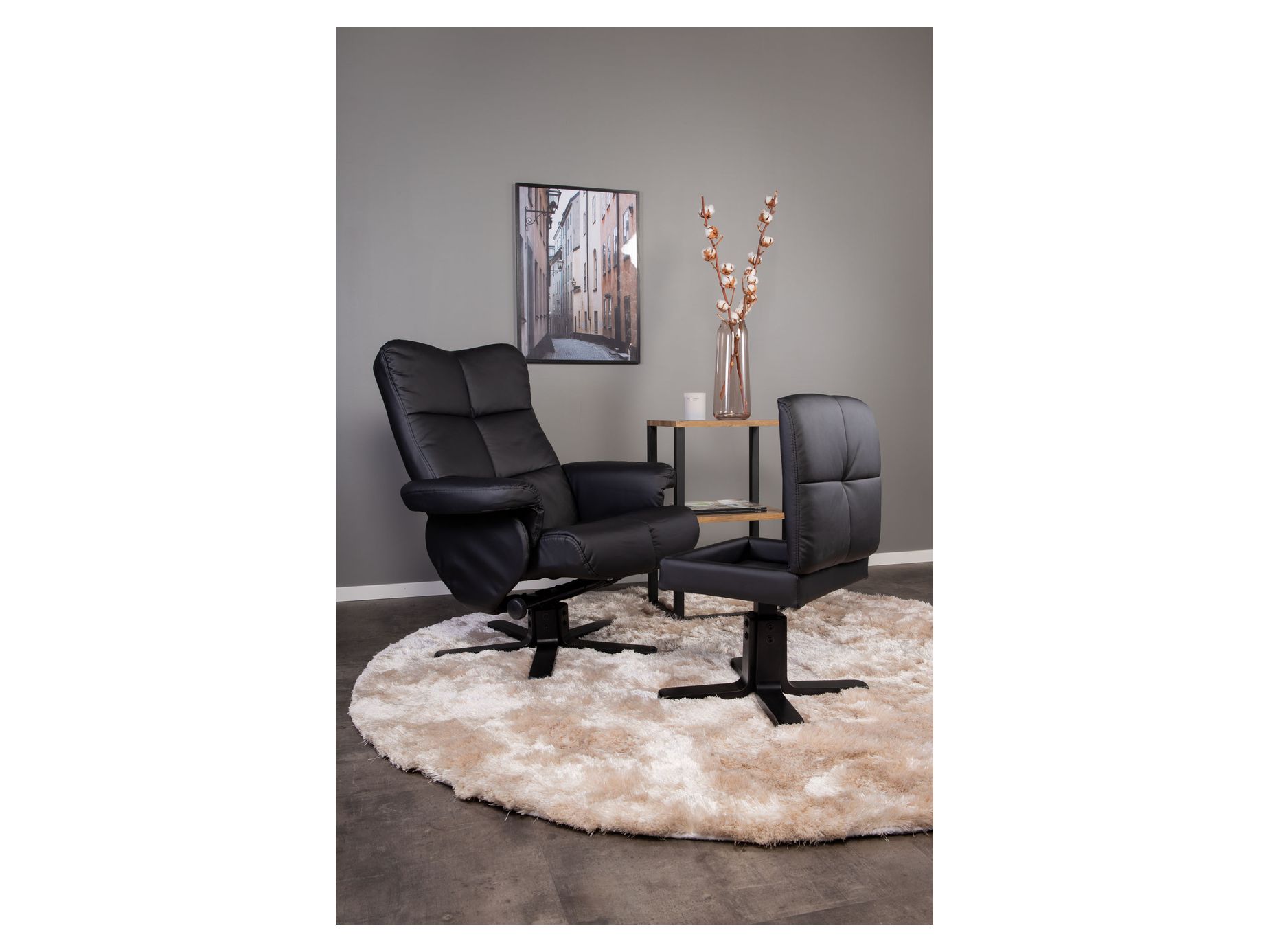 Sven hvilestol med fodskammel, sort