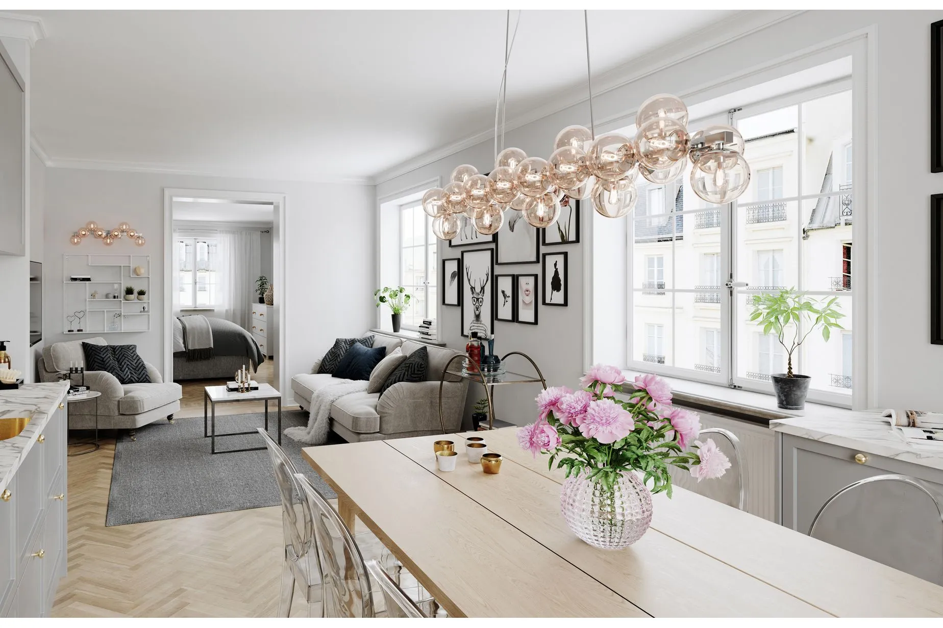 Splendor vägglampa 9-låg Krom/Rökgrå