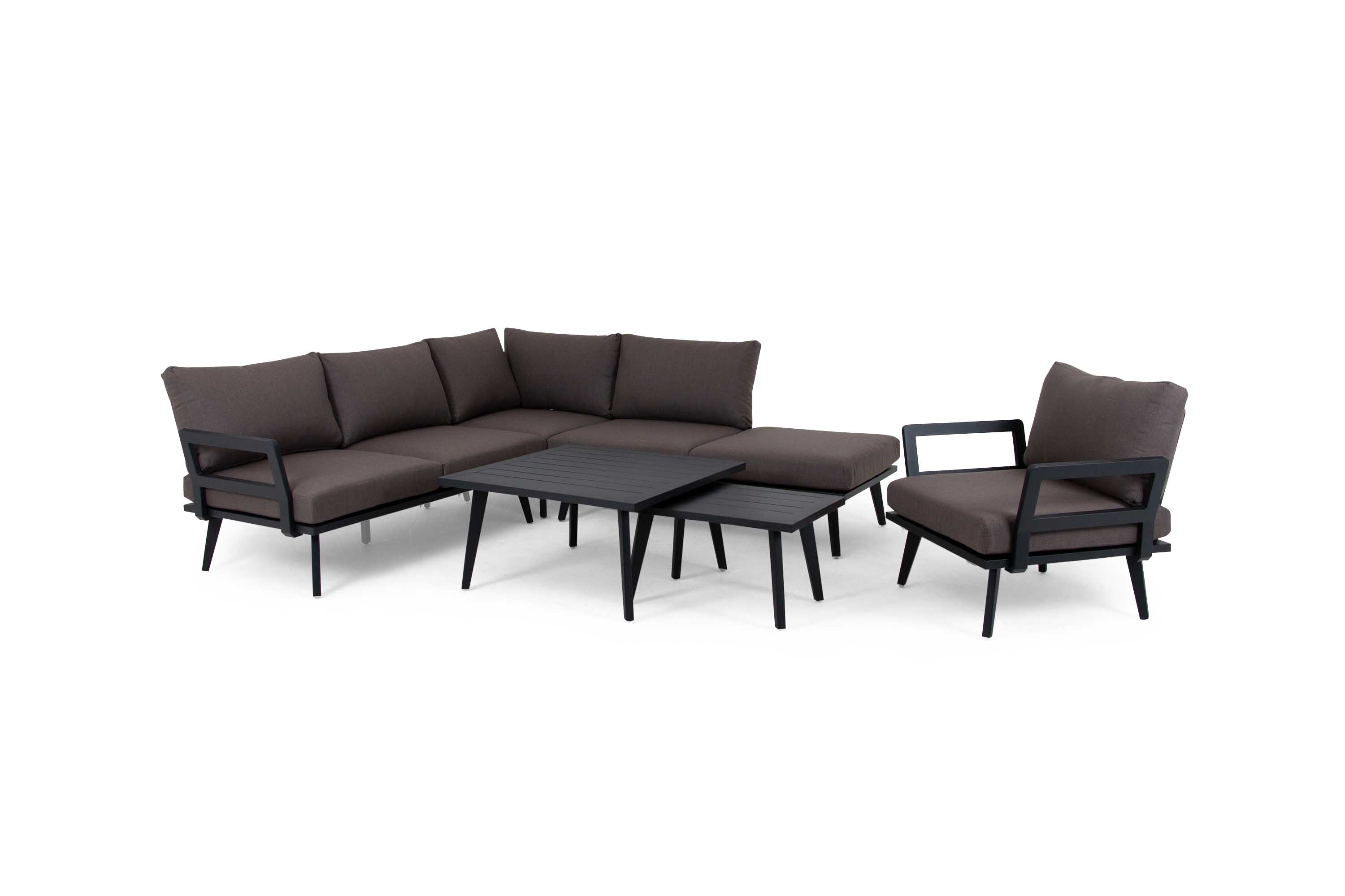 Brafab Villac soffgrupp Svart med brun dyna 3-sits divansoffa, 2 st soffbord & fåtölj