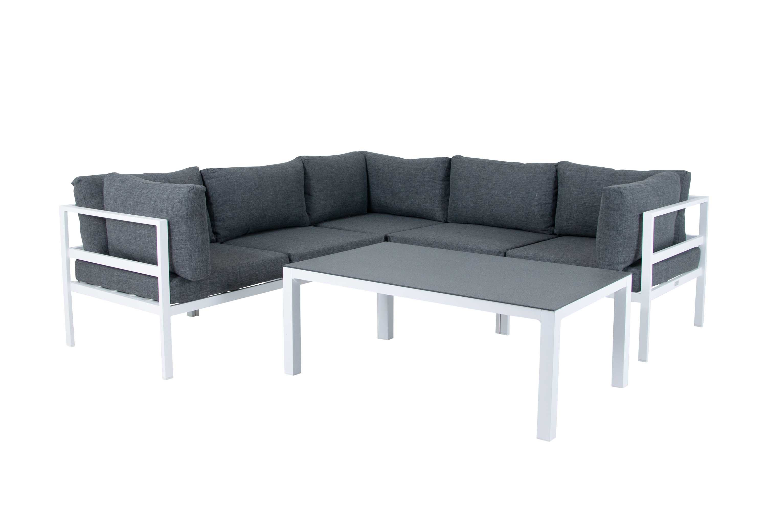 Venture Design Copacabana soffgrupp Vit med grå dyna 3 hörn, 2 mitt & bord 120 x 70 cm
