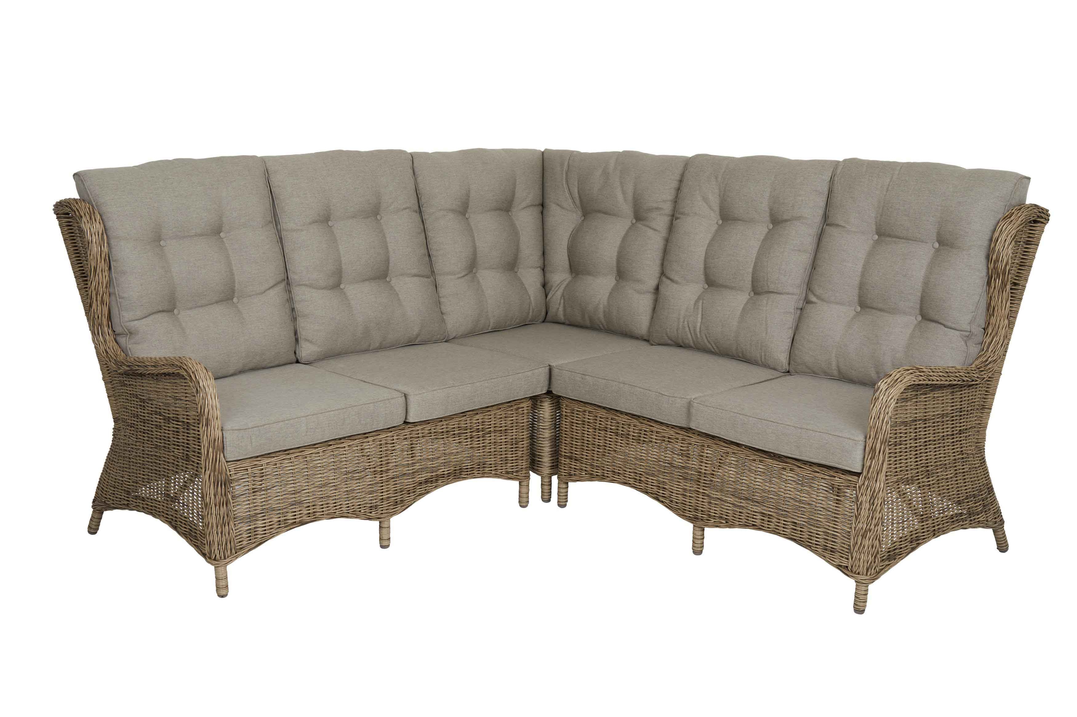 Rosita sofagruppe Natur med beige pute 2 st 2-seter ende, hjørne & bord 80x80 cm Brafab