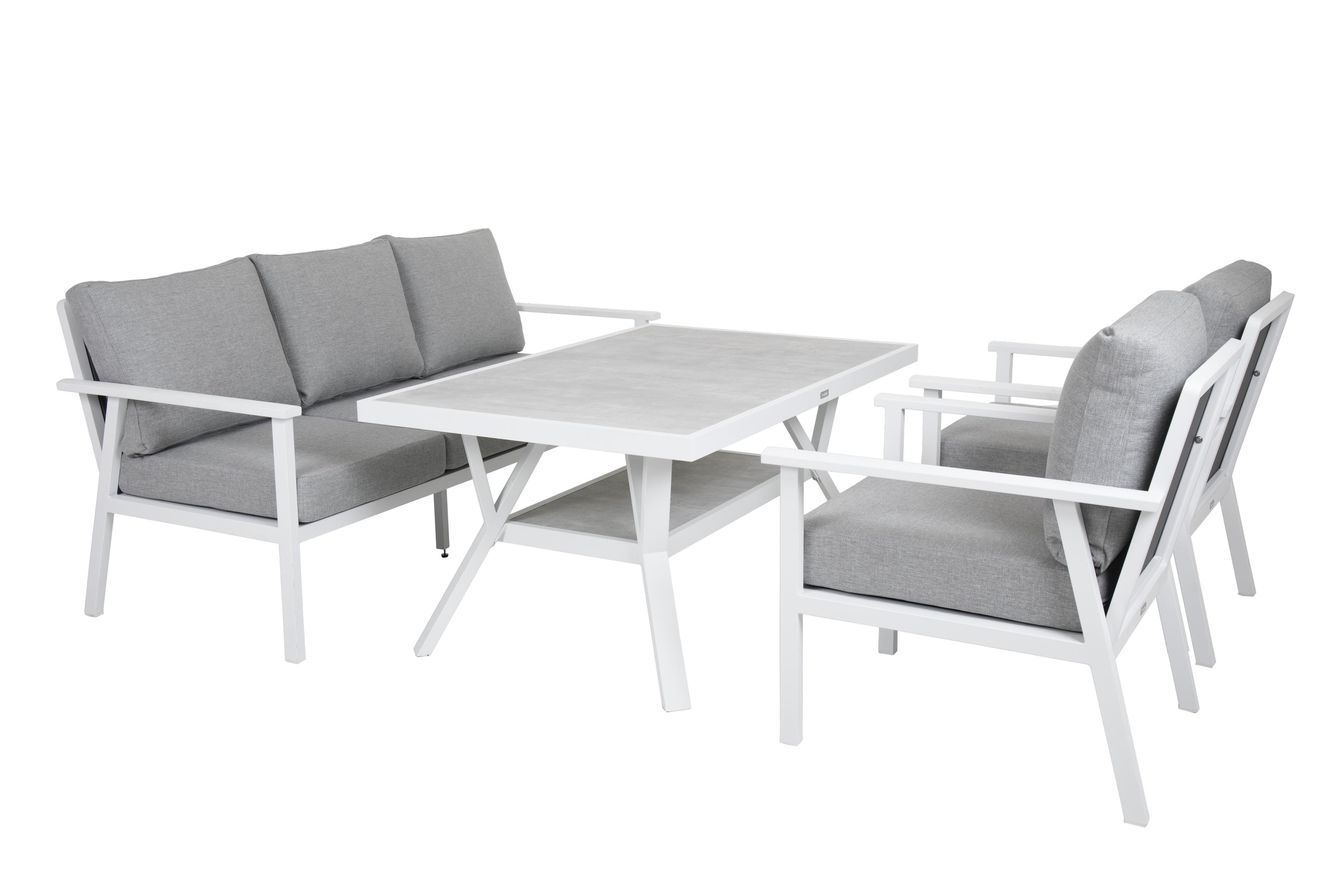 Brafab Samvaro soffgrupp Vit med grå dyna 3-sitssoffa, 2 fåtöljer & bord 140x90 cm