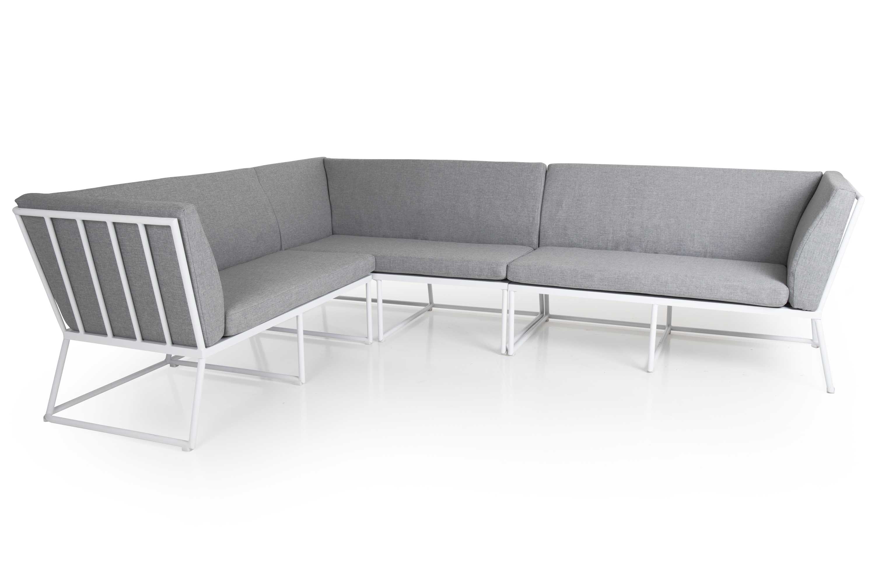 Brafab Vence soffgrupp Vit med pearl grey dyna 2 st högeravslut & 1 st vänsteravslut
