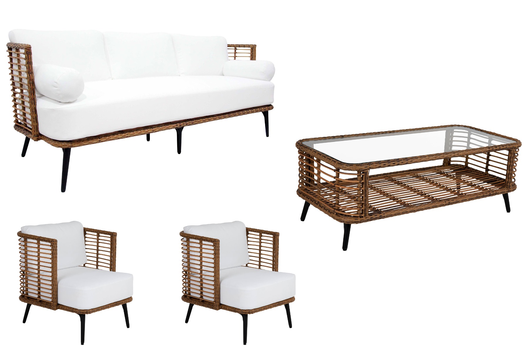Brafab Covelo soffgrupp Natur med offwhite dyna 3-sitssoffa, 2 fåtöljer & bord