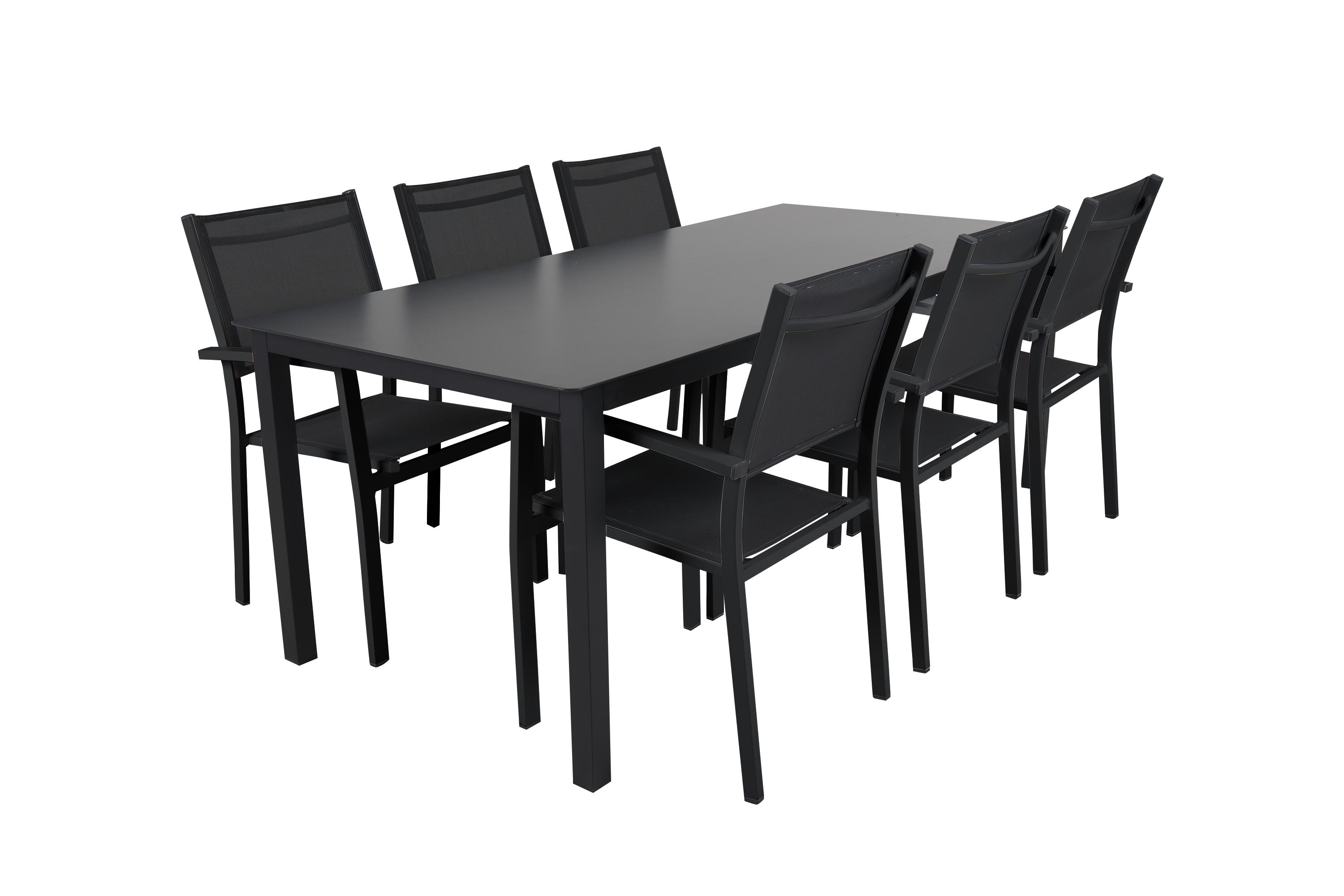 Brafab Rana matgrupp Svart/grå 6 karmstolar & bord 200x90 cm