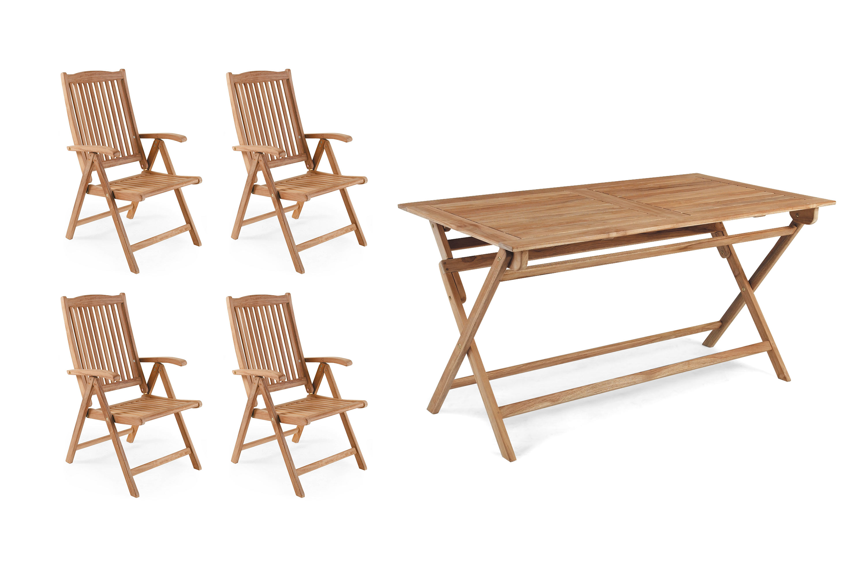 Veronica & Turin matgrupp Teak 4 stolar & bord 140x80cm Brafab - utemöbler