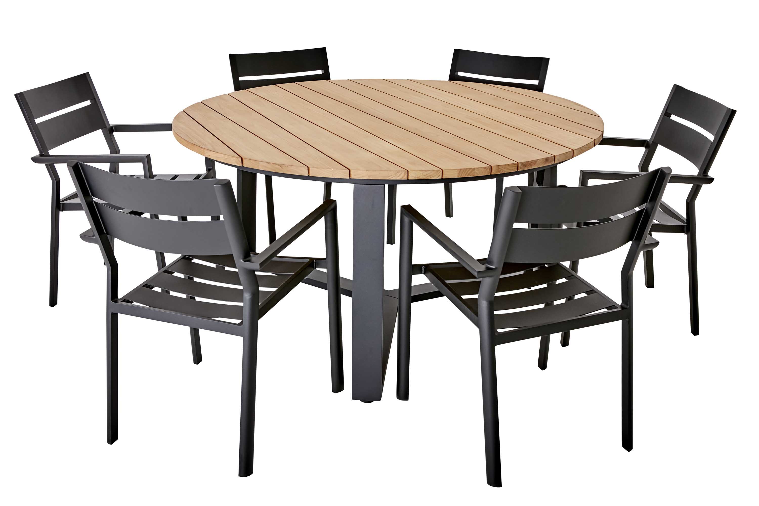 Brafab Laurion & Delia matgrupp Teak/svart 6 stolar & bord 150 cm
