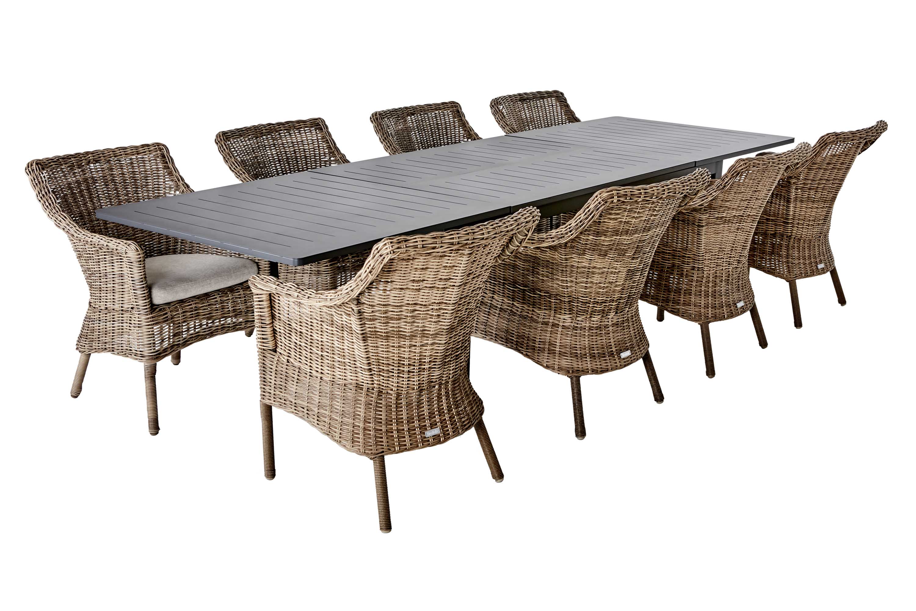 Brafab Lomma & Lenora matgrupp Antracit/natur 8 stolar & bord 180-300 x 100 cm