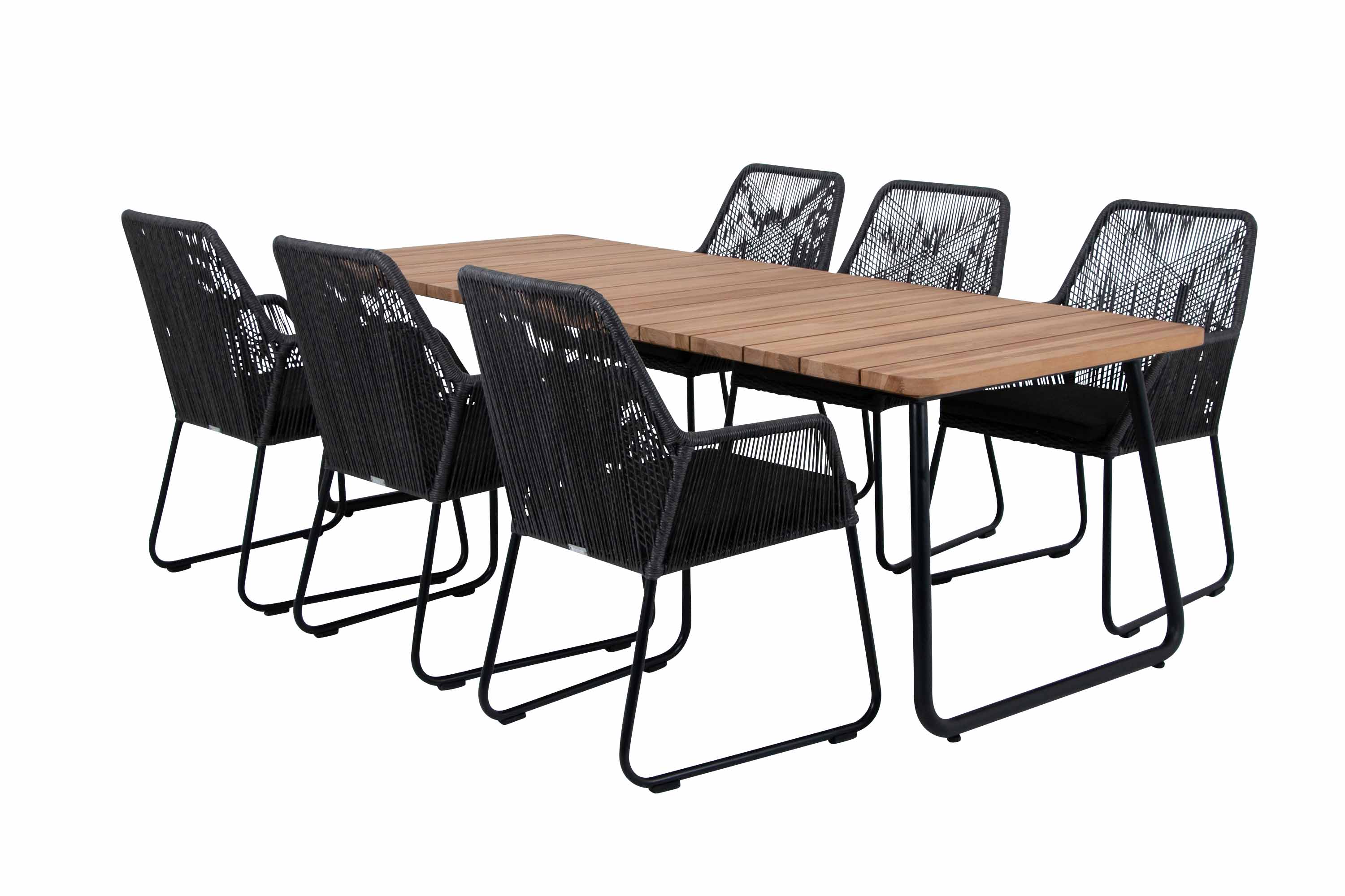 Brafab Midway & Nolli matgrupp Grå/teak 6 karmstolar & bord 225x90 cm