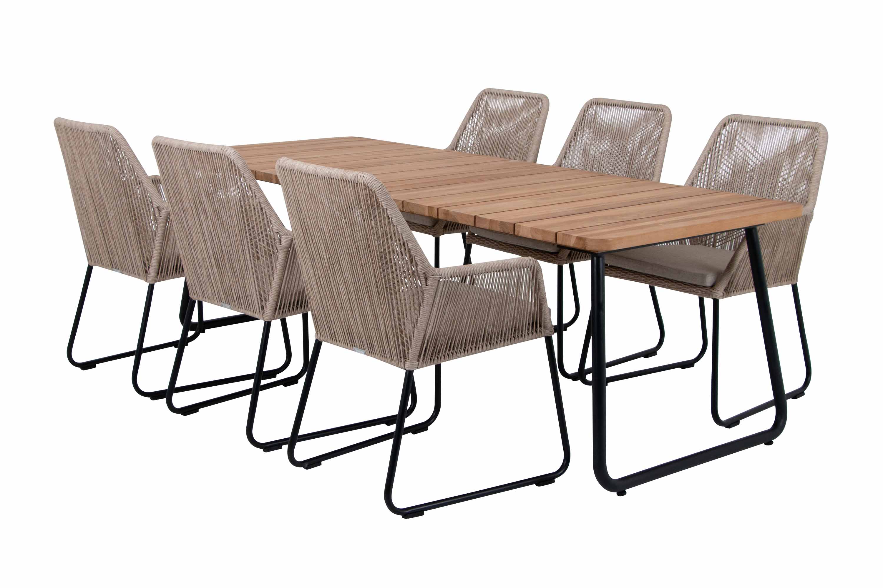 Brafab Midway & Nolli matgrupp Beige/teak 6 karmstolar & bord 225x90 cm