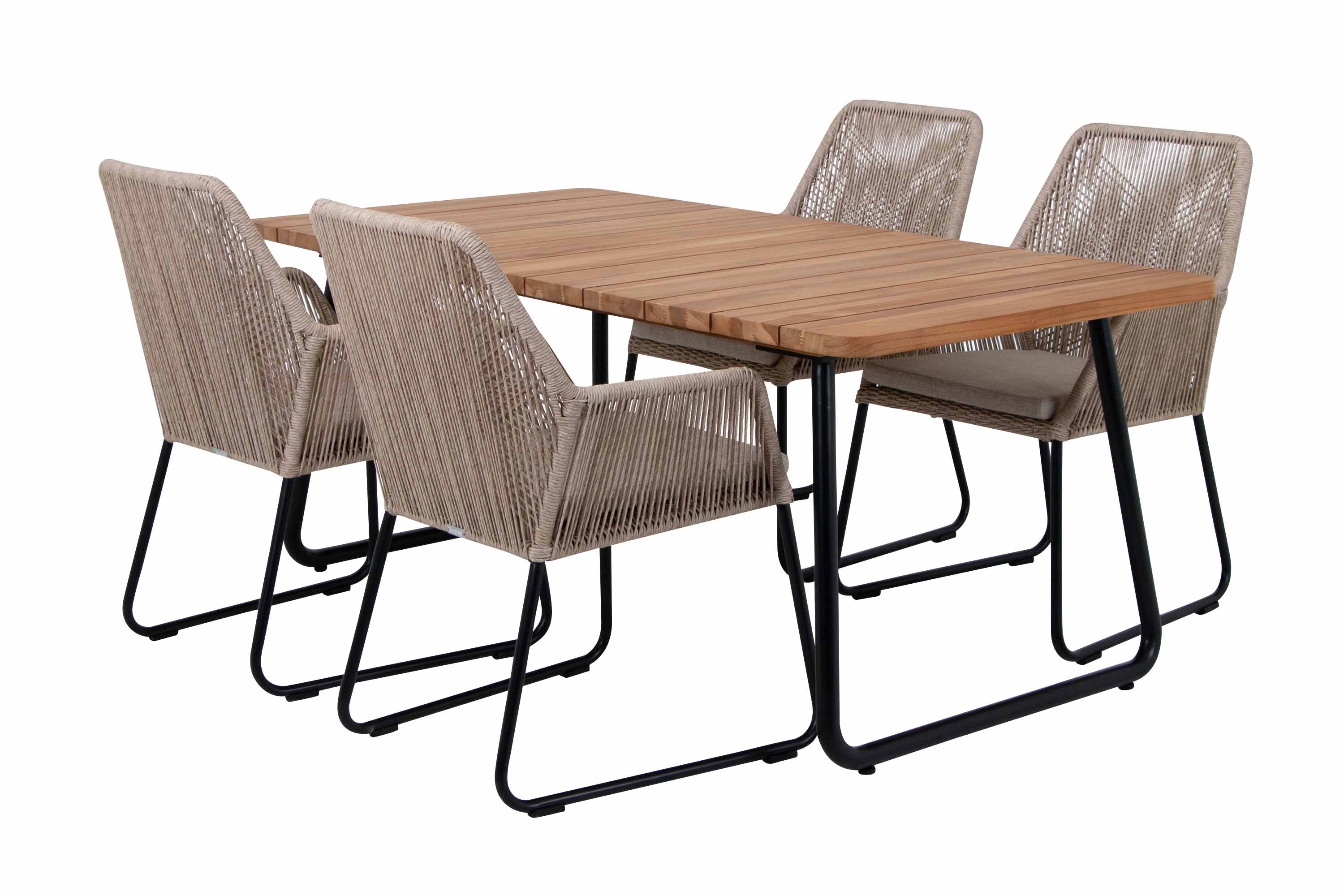 Brafab Midway & Nolli matgrupp Beige/teak 4 karmstolar & bord 175x90 cm