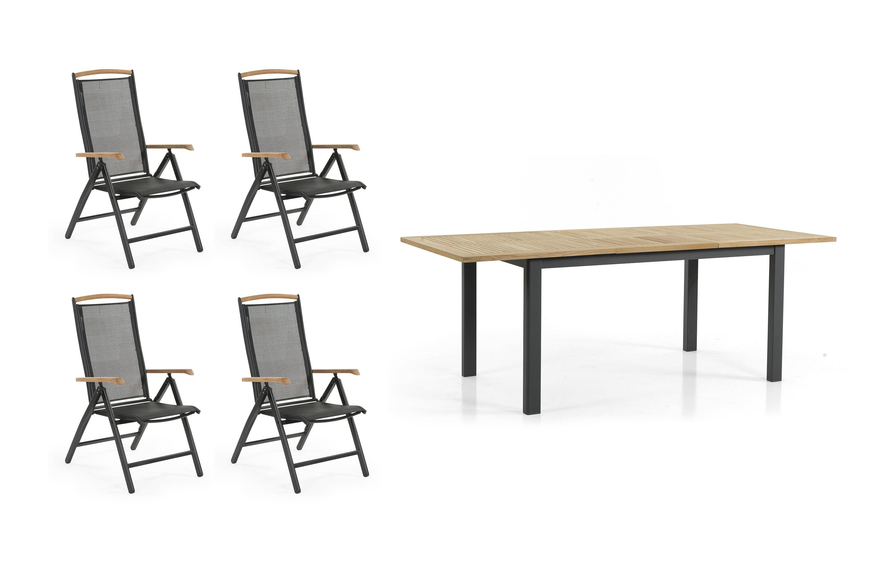 Brafab Andy & Lyon matgrupp Svart/svart i teak 4 stolar & bord 152-210 cm