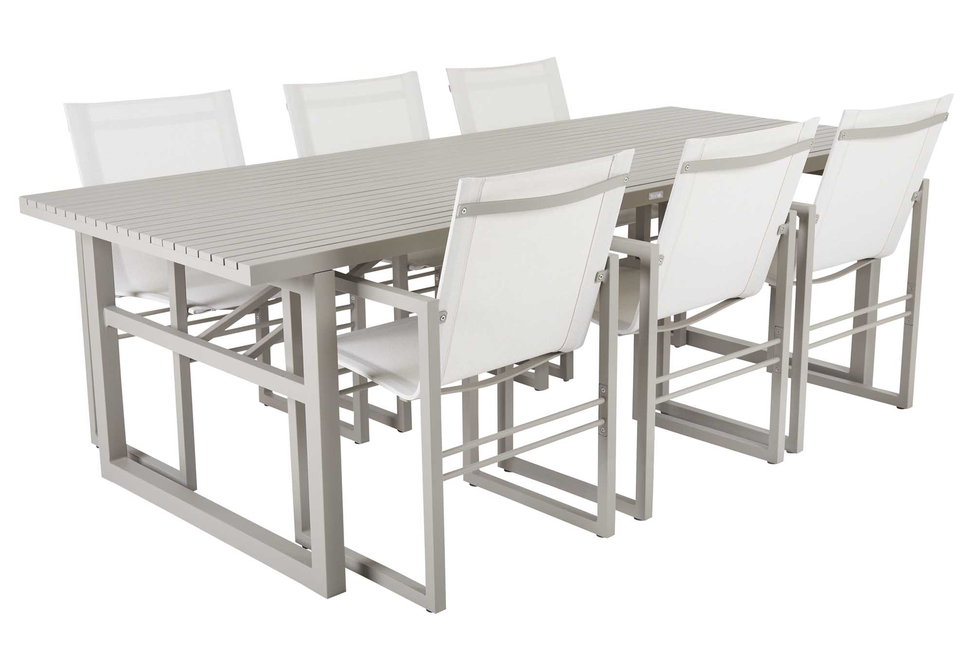 Brafab Vevi matgrupp Khaki/vit 6 karmstolar & bord 230x95 cm
