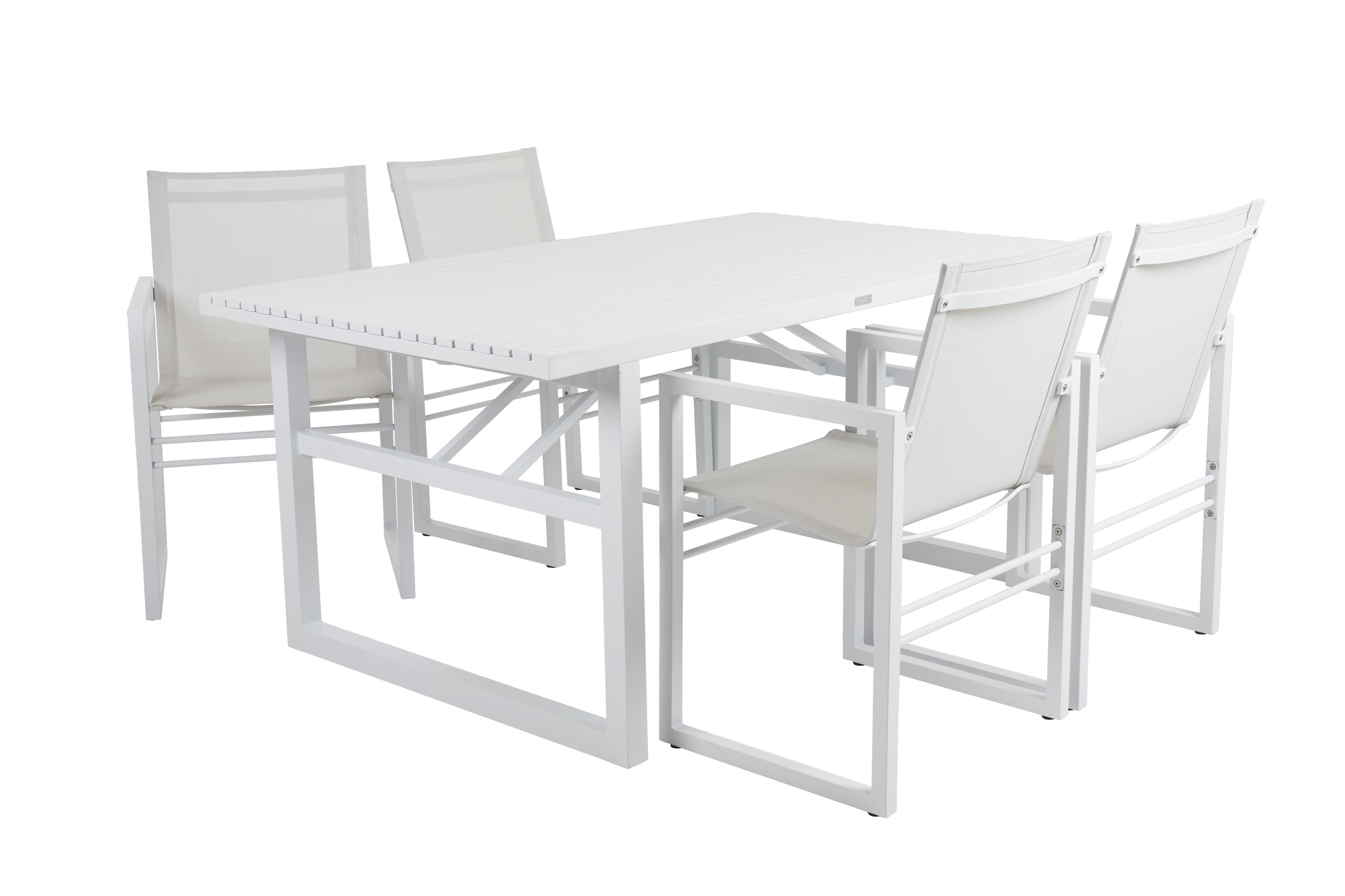 Brafab Vevi matgrupp Vit/vit 4 karmstolar & bord 160x90 cm