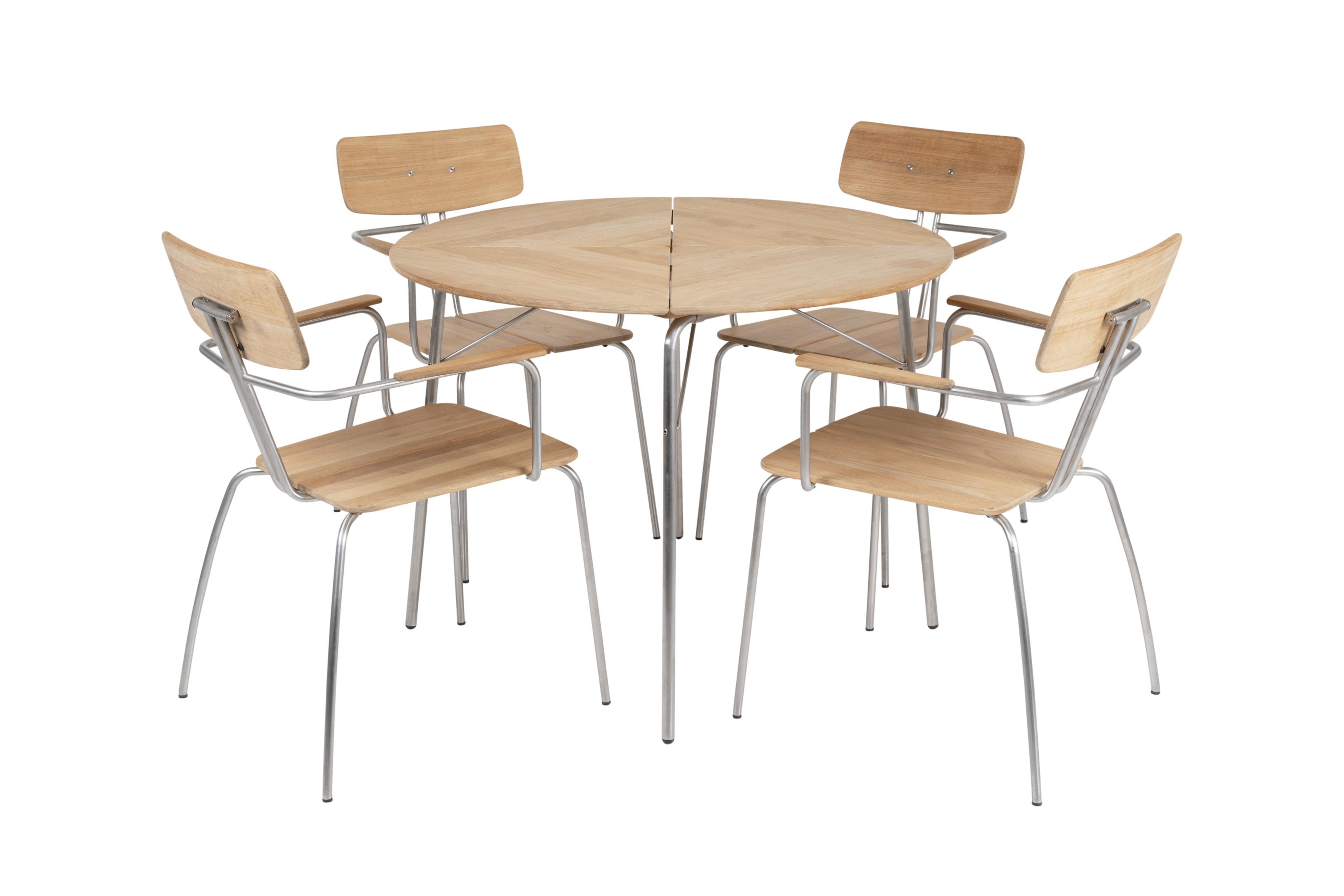 Brafab Kozani matgrupp Teak/rostfritt stål 4 karmstolar & bord 100 cm