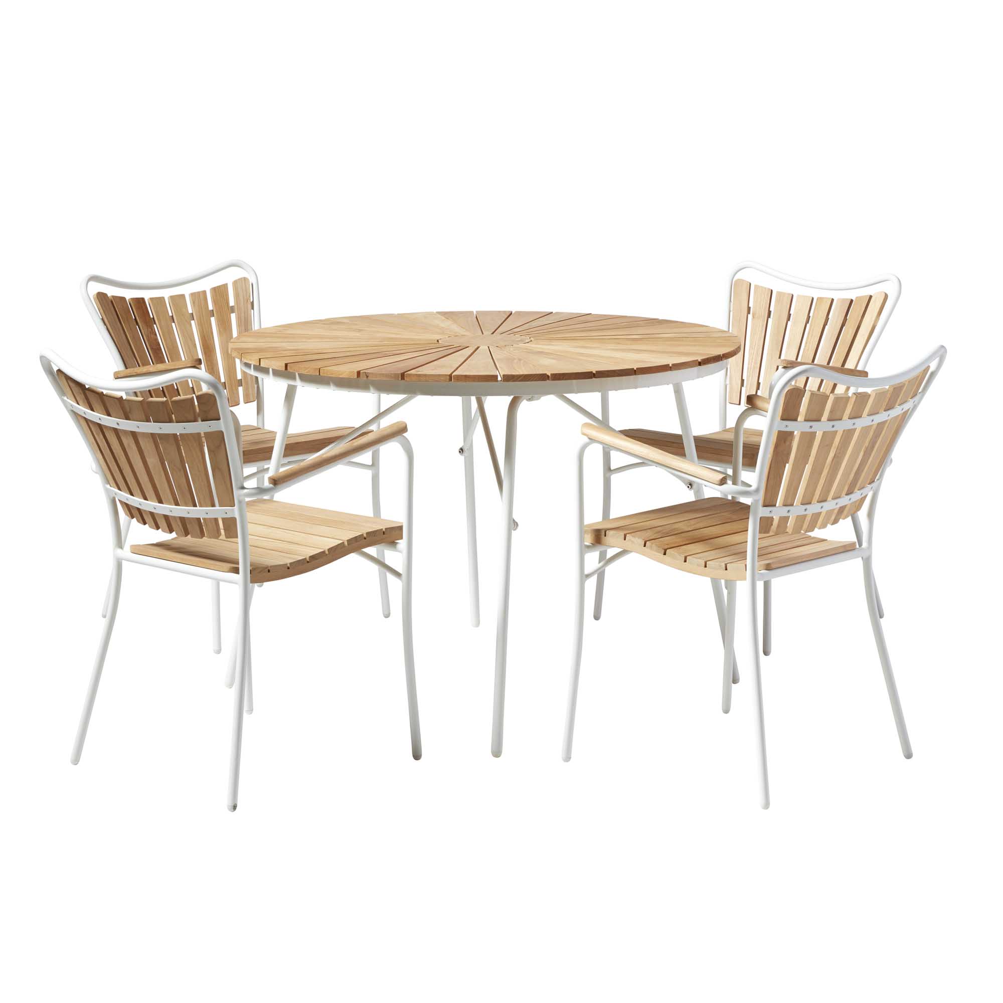 Cinas Ellen matgrupp Vit med teak 4 stolar & bord 110 cm
