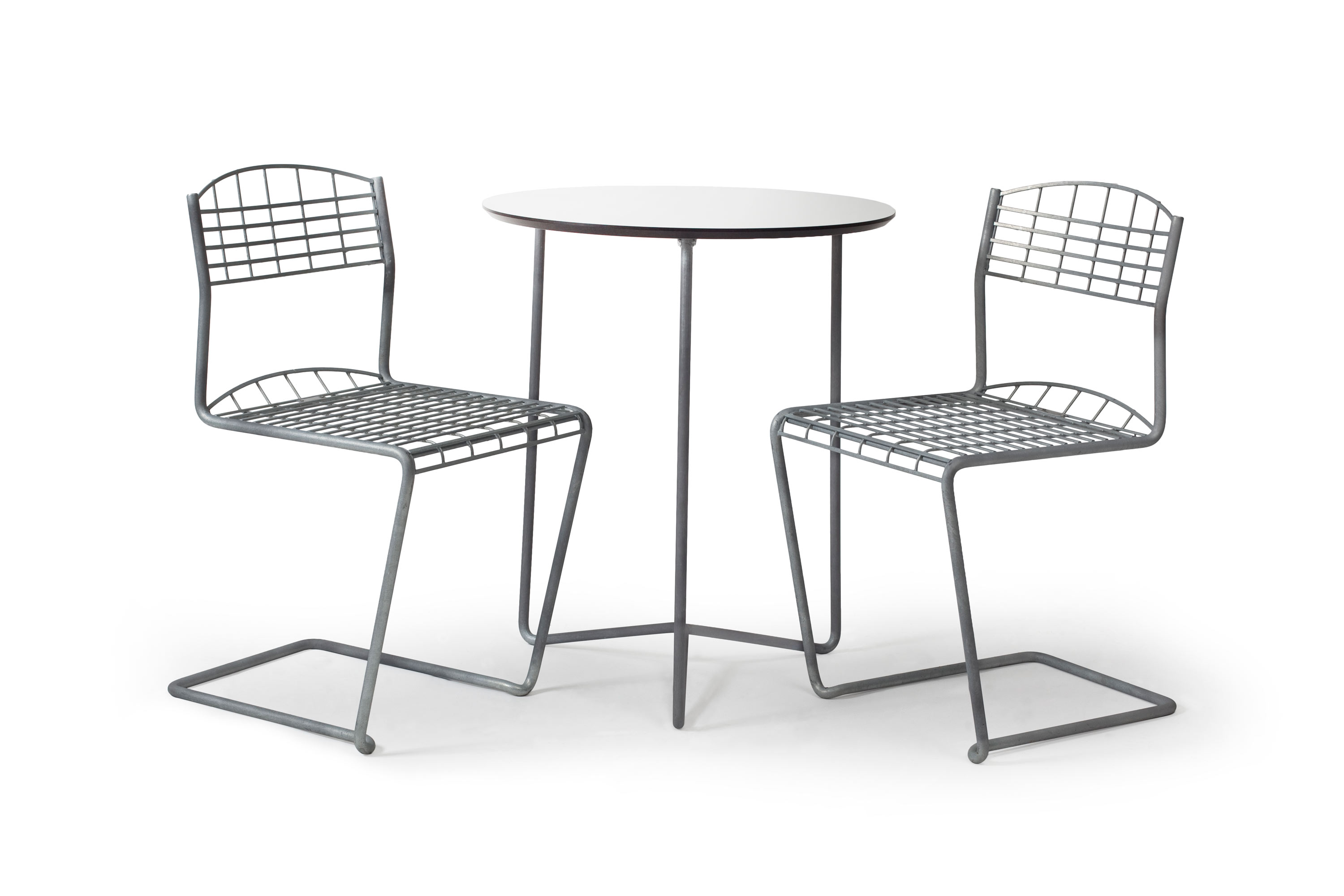 Grythyttan Stålmöbler High-tech cafégrupp Galvaniserat stål 2 stolar & bord 60 cm