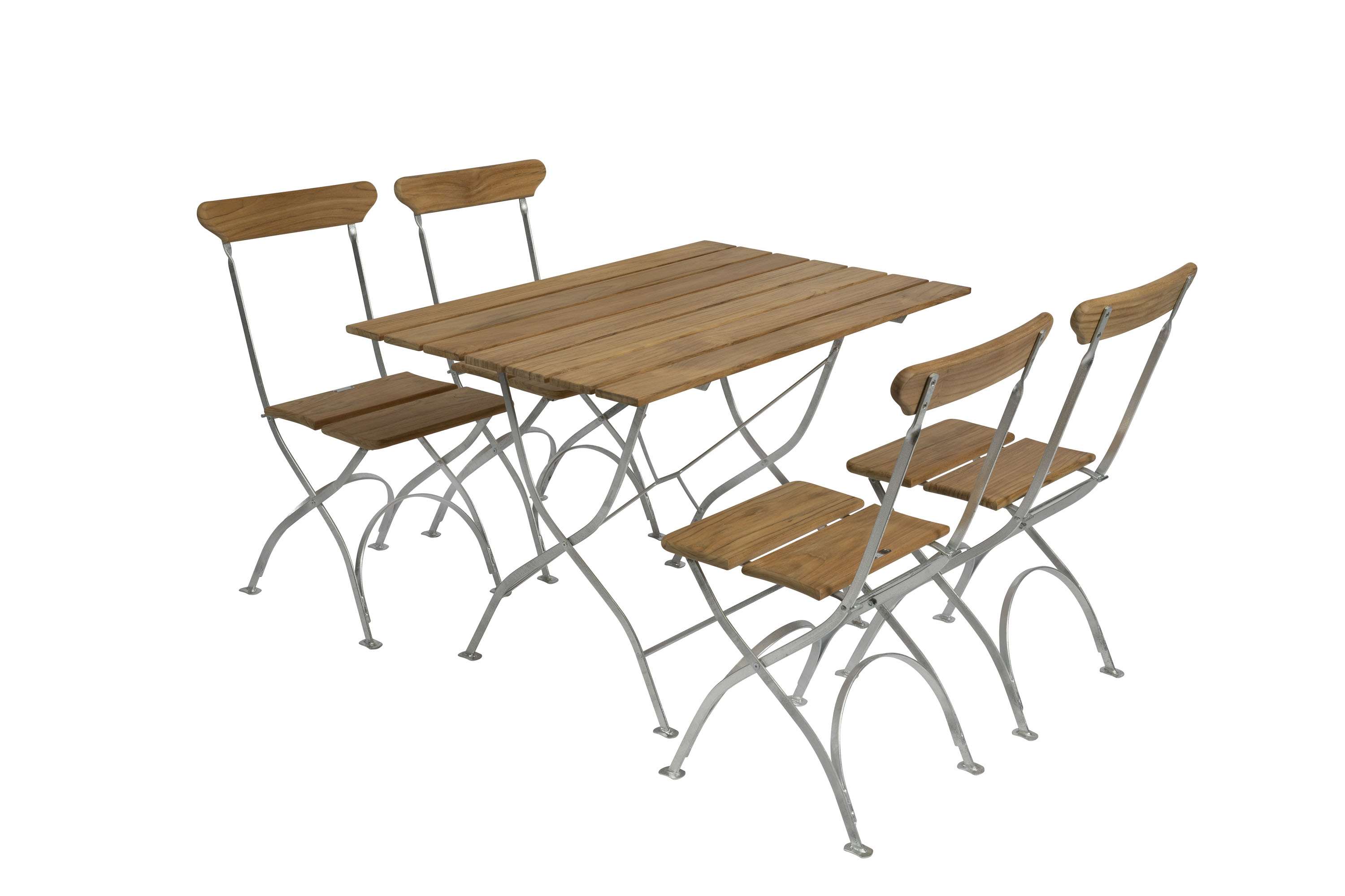 Bryggeri matgrupp Teak/varmförzinkat 4 fåtöljer & bord 110x70 cm Grythyttan Stålmöbler - utemöbler