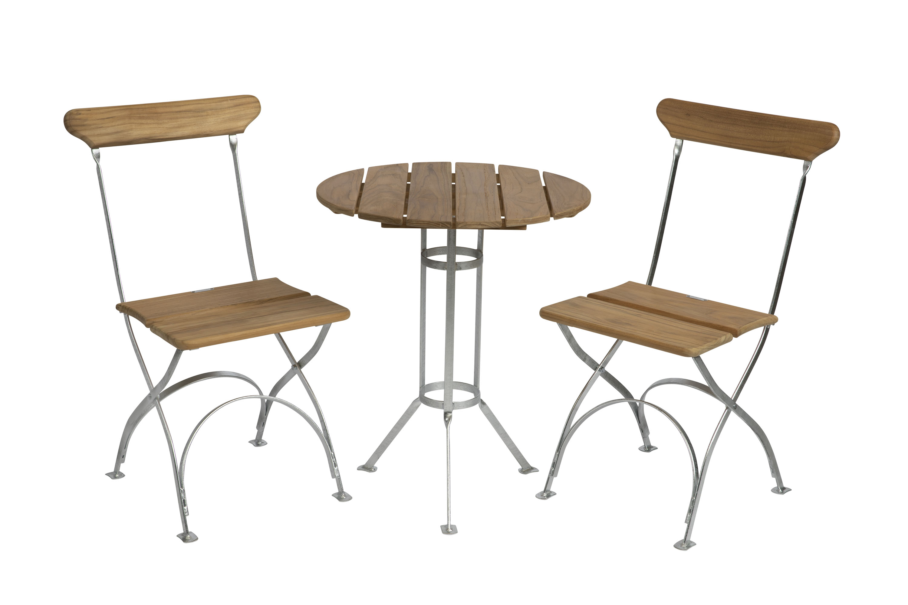 Bryggeri matgrupp Teak/varmförzinkat 2 fåtöljer & bord 60 cm Grythyttan Stålmöbler