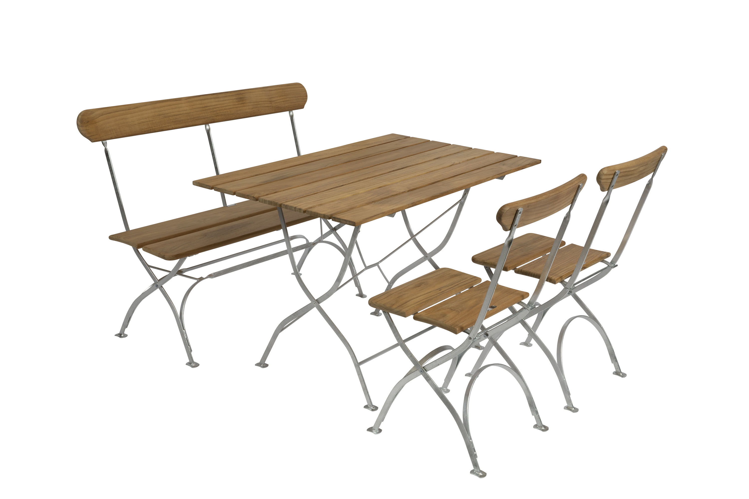 Bryggeri matgrupp Teak/varmförzinkat 2-sitssoffa, 2 fåtöljer & bord 110x70 cm Grythyttan Stålmöbler - utemöbler