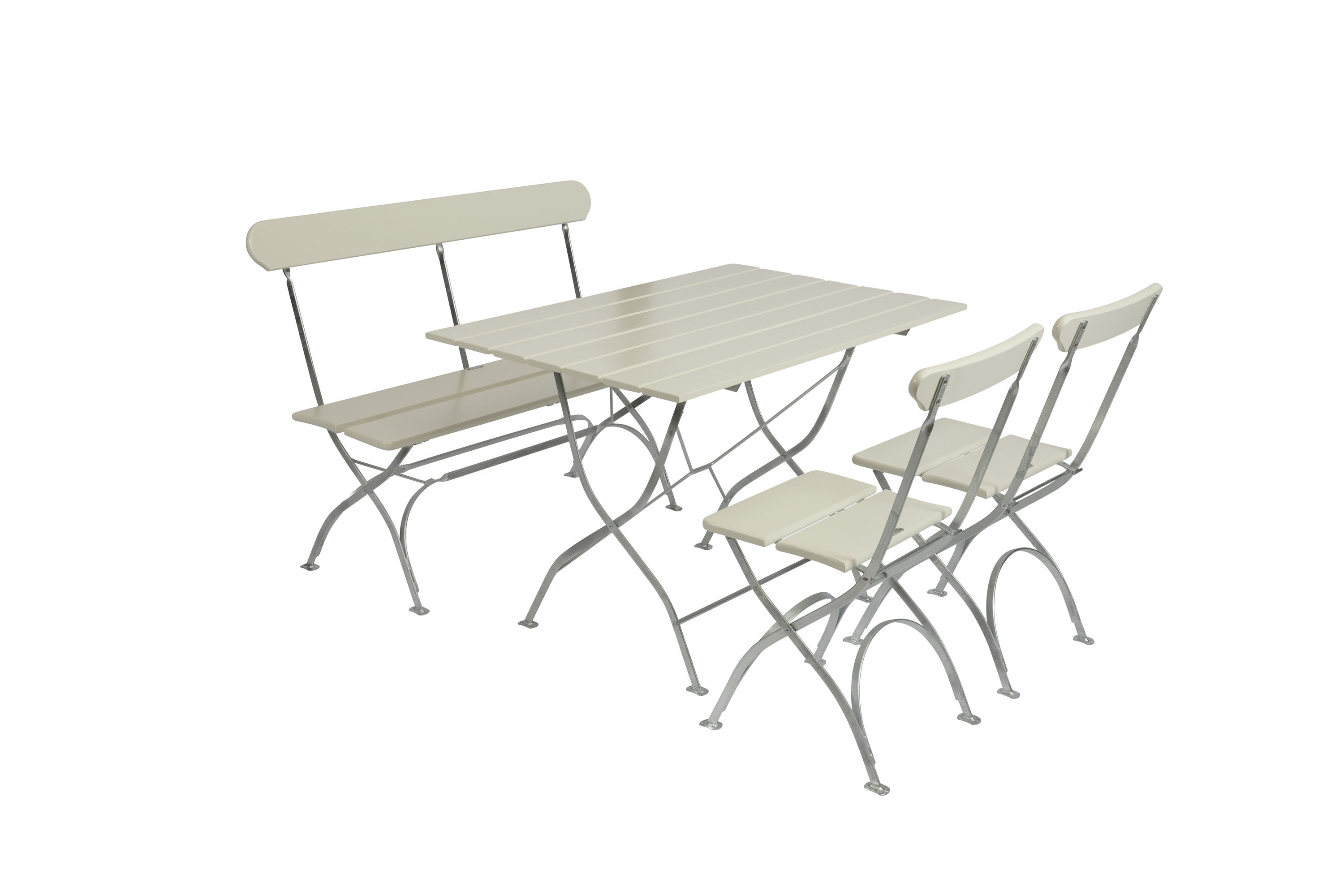 Bryggeri matgrupp Vitlackad ek/varmförzinkat 2-sitssoffa, 2 fåtöljer & bord 110x70 cm Grythyttan Stålmöbler - utemöbler