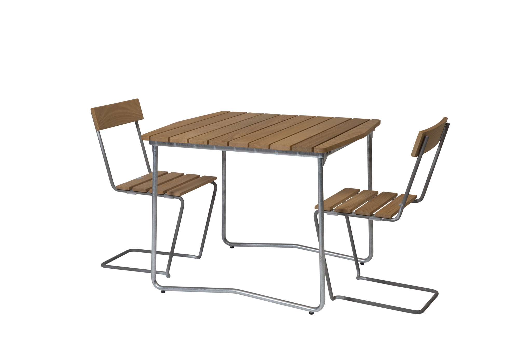Grythyttan Stålmöbler B31 matgrupp Oljad ek/galvat 2 stolar & bord 84 x 92 cm