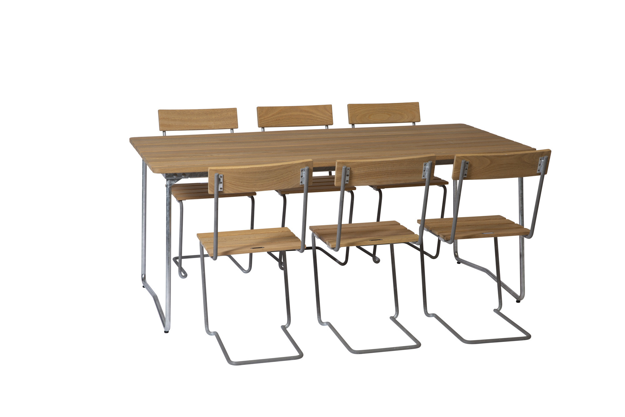 Grythyttan Stålmöbler B31 matgrupp Oljad ek/galvat 6 stolar & bord 170 x 92 cm