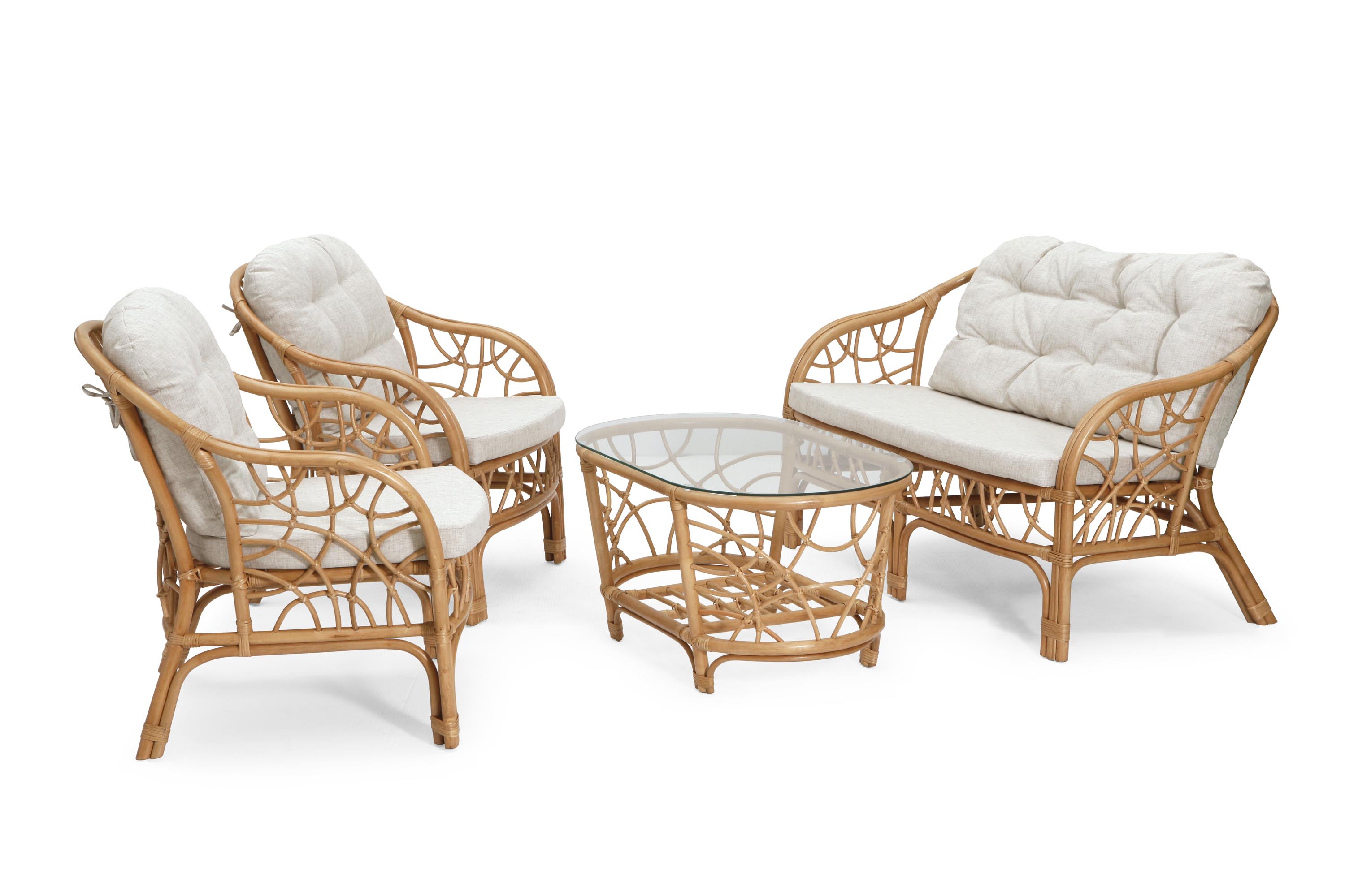 Hillerstorp Fårö soffgrupp Natur med beige dyna 2-sitssoffa, 2 fåtöljer & bord