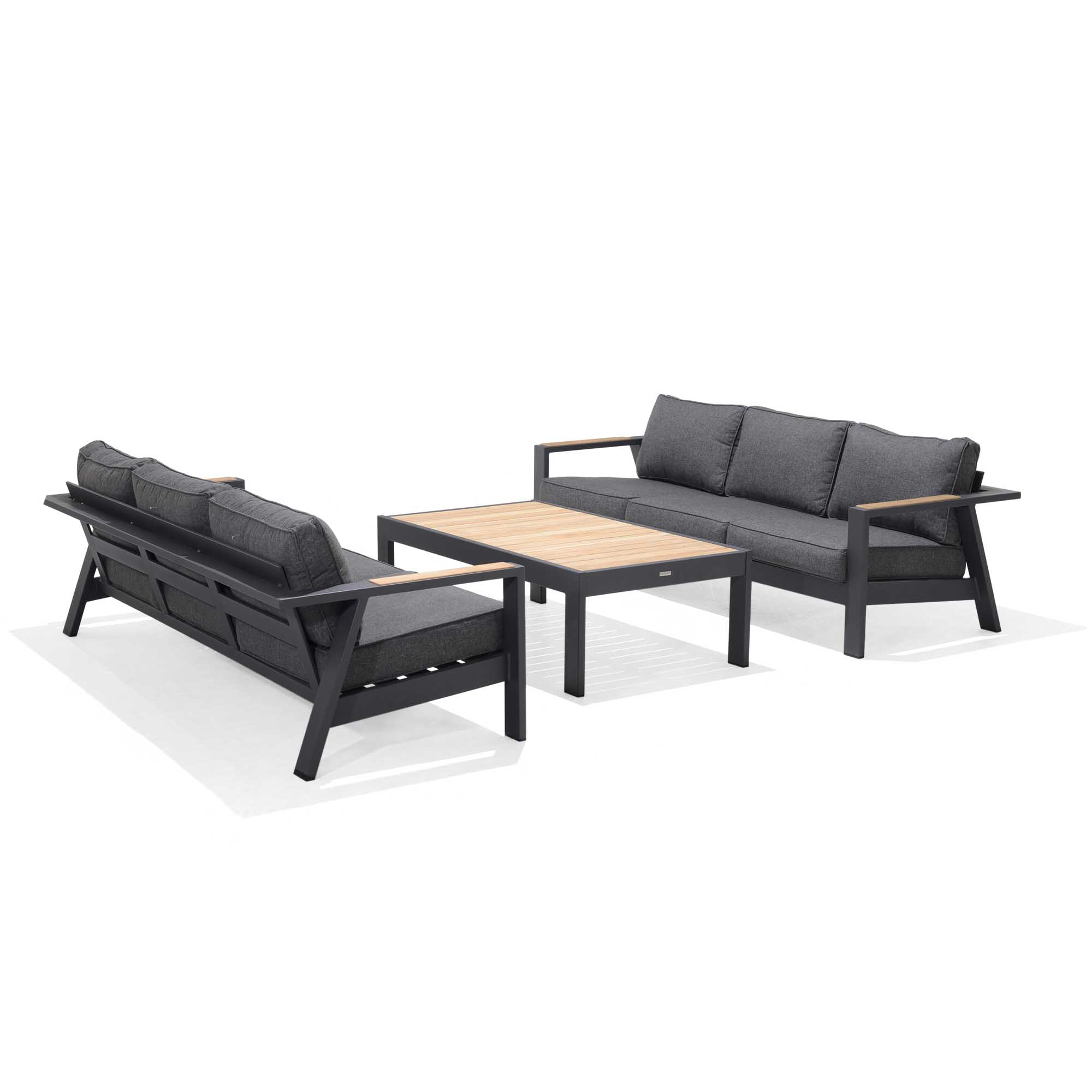 Lifestyle Garden Palau soffgrupp Teak/grå med grå dyna 2st 3-sitssoffor & 143x80 cm