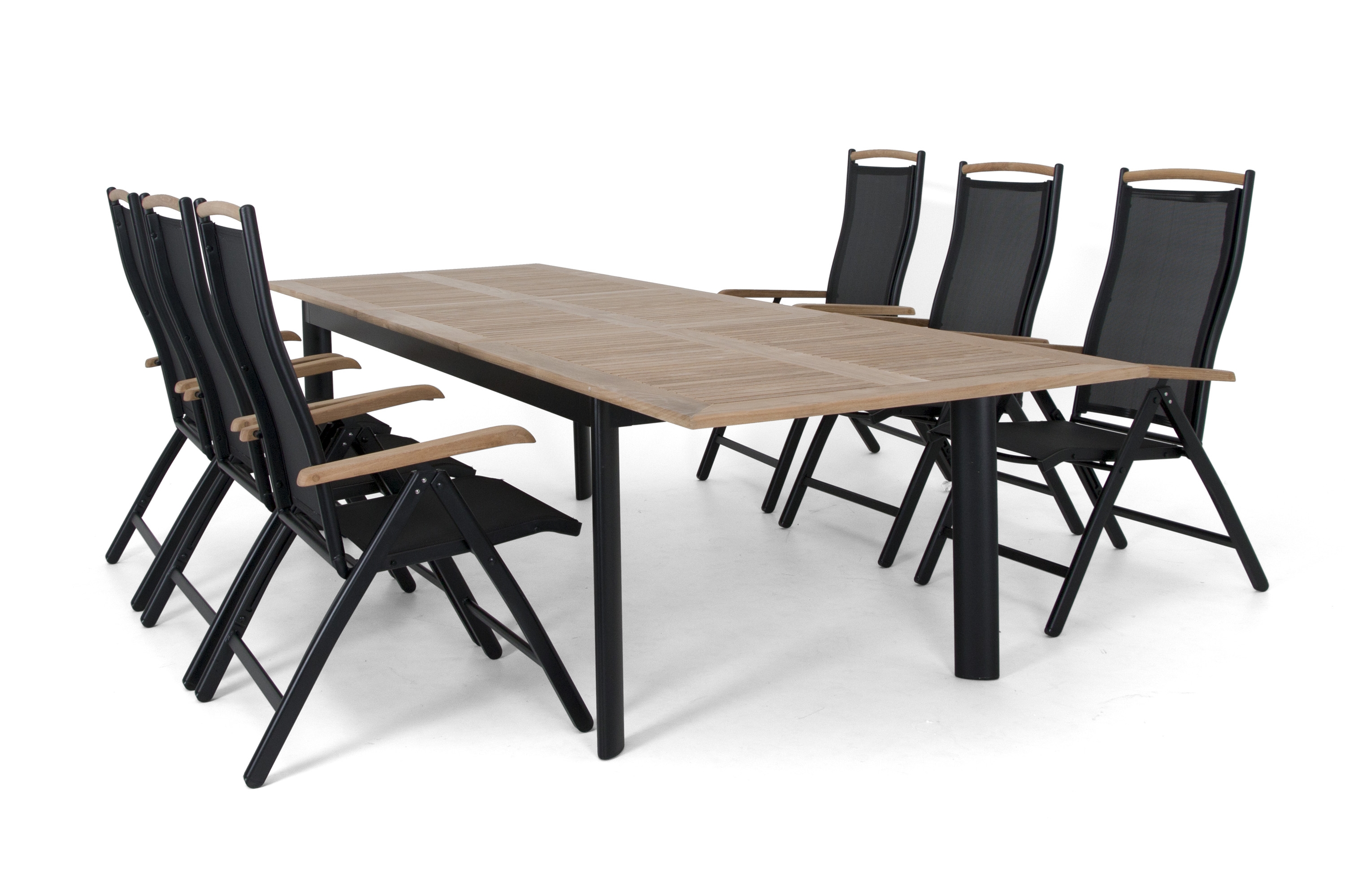 Selected Home Nice matgrupp Svart/svart i teak 6 stolar & bord 224-304 cm