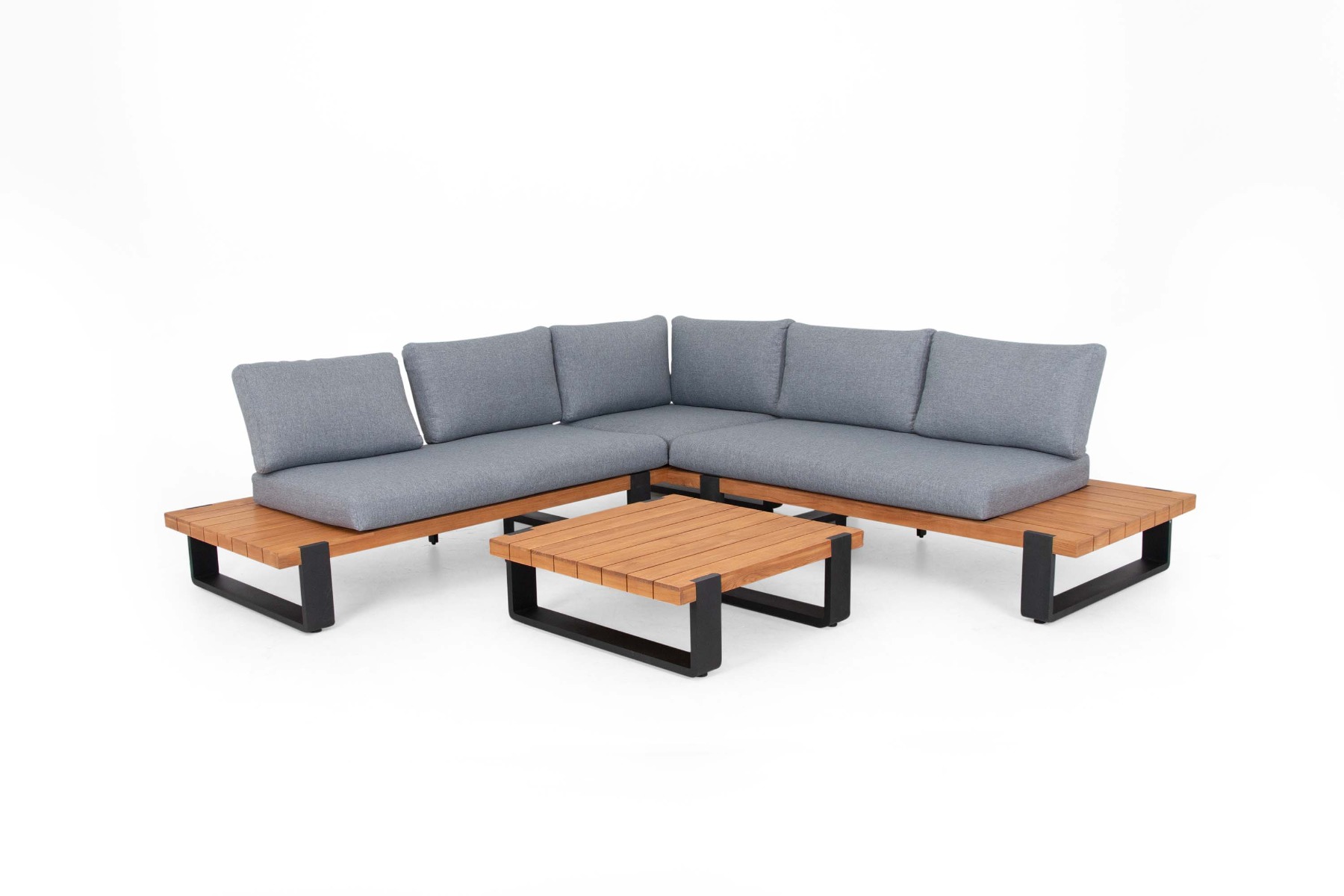 Sunzo Long Island soffgrupp Teak med grå dyna 3-sitsavslut, 2-sitsavslut & soffbord