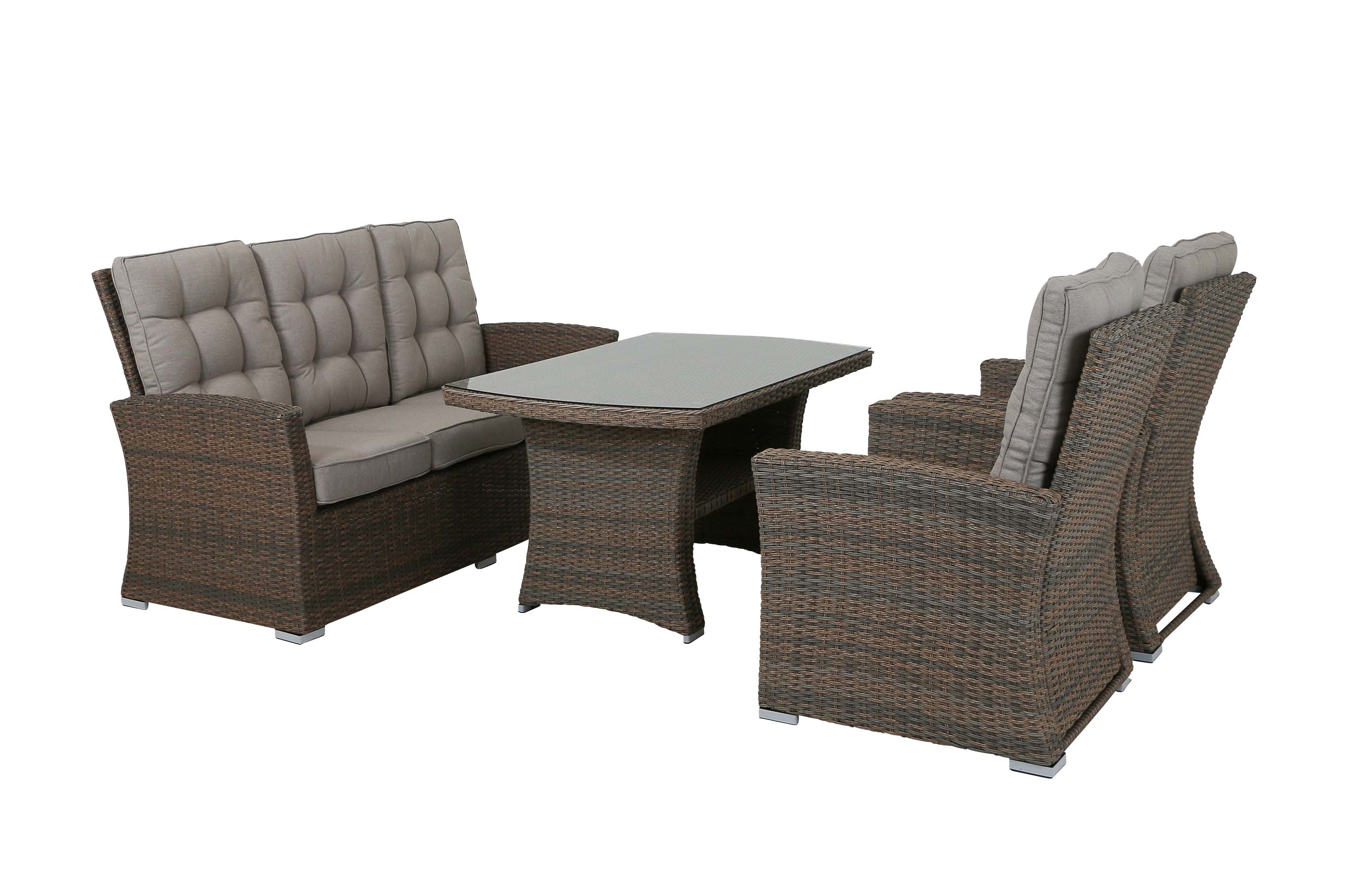 Sunzo York soffgrupp Natur med beige dyna 3-sitssoffa, 2 fåtöljer & bord