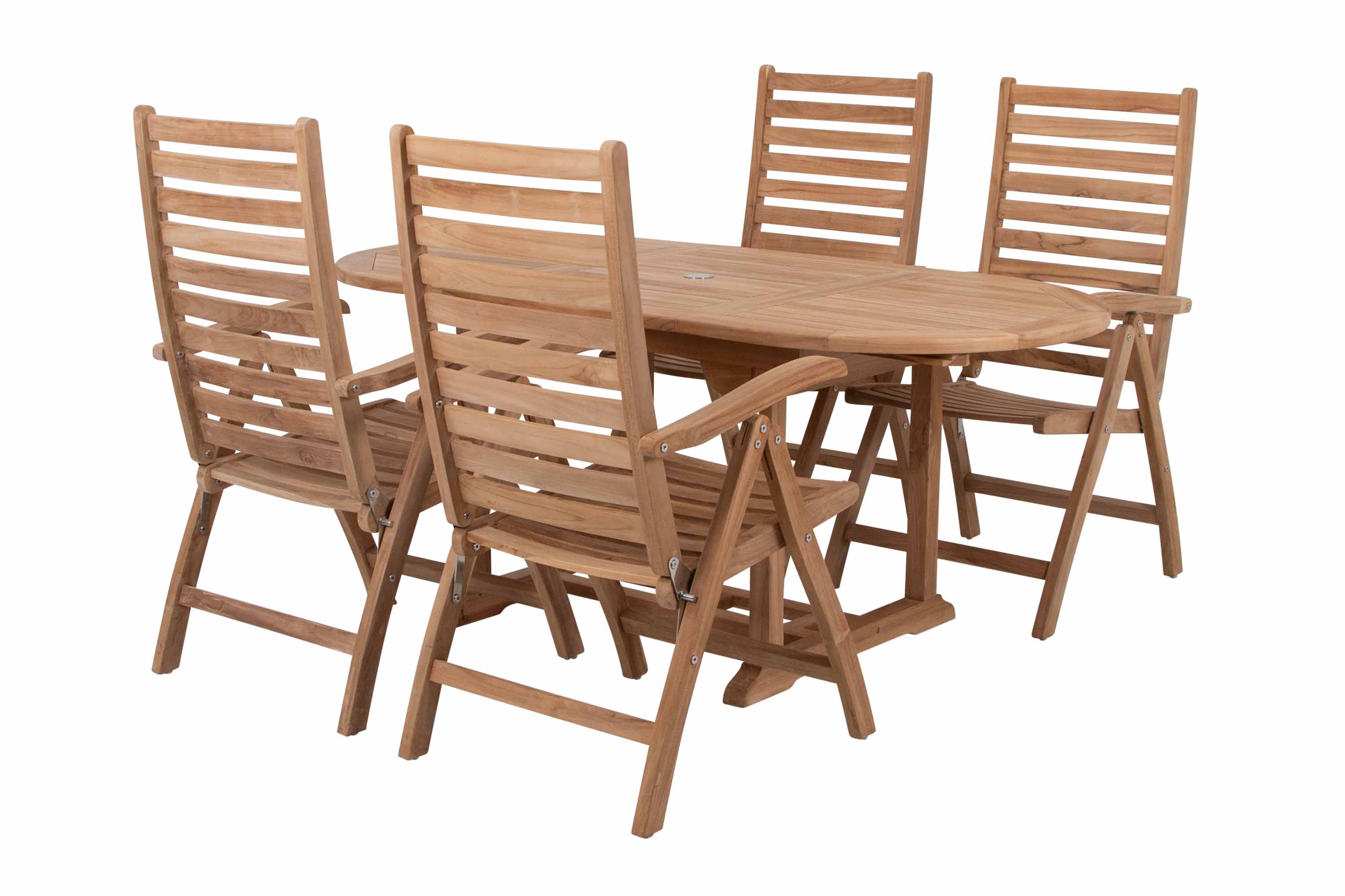 Sunzo Java matgrupp Teak 4 positionsstolar & bord 120-180 x 90 cm