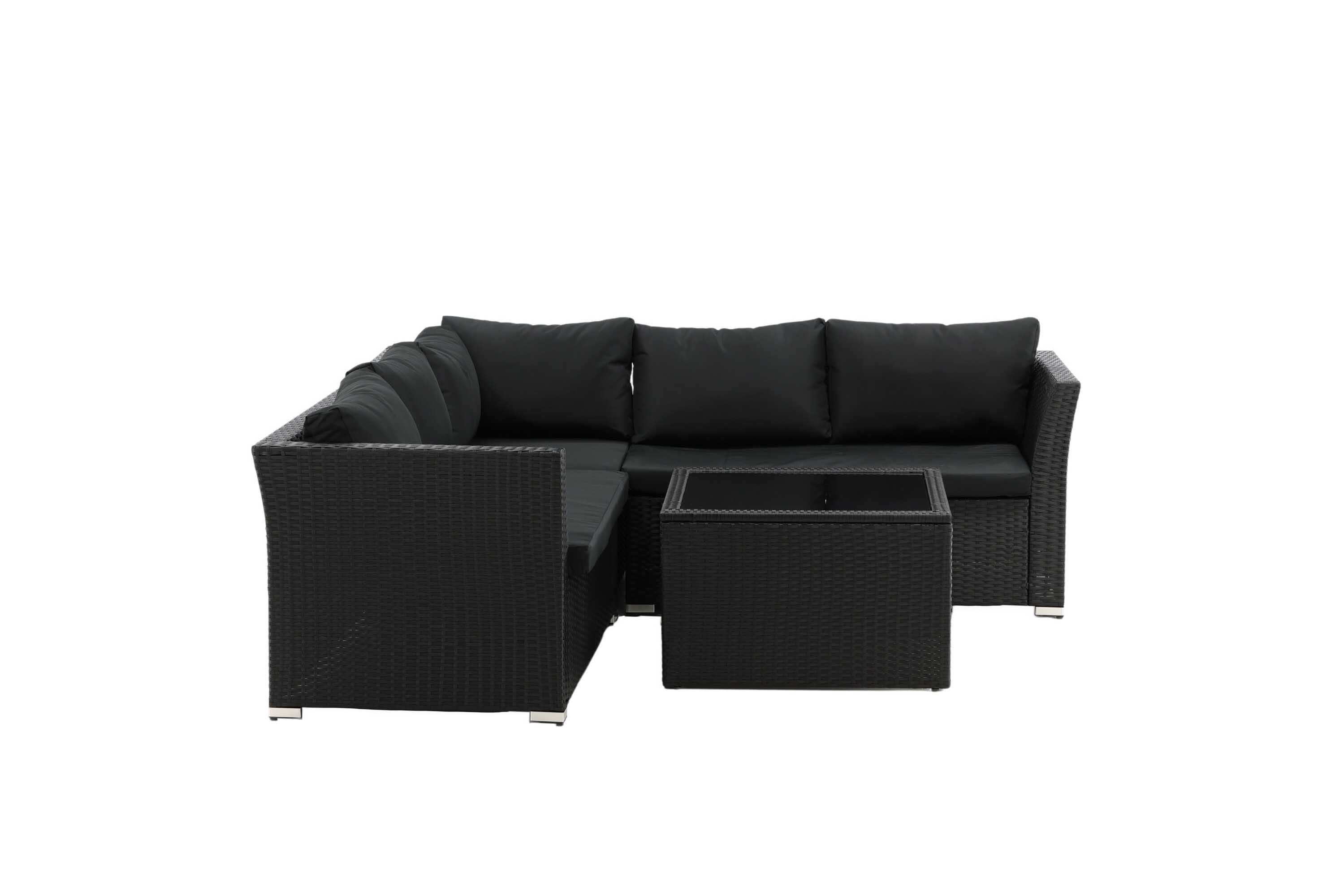 Venture Design Haiti soffgrupp Svart med svart dyna 2st 2-sitsavslut, hörn & bord 70x70 cm