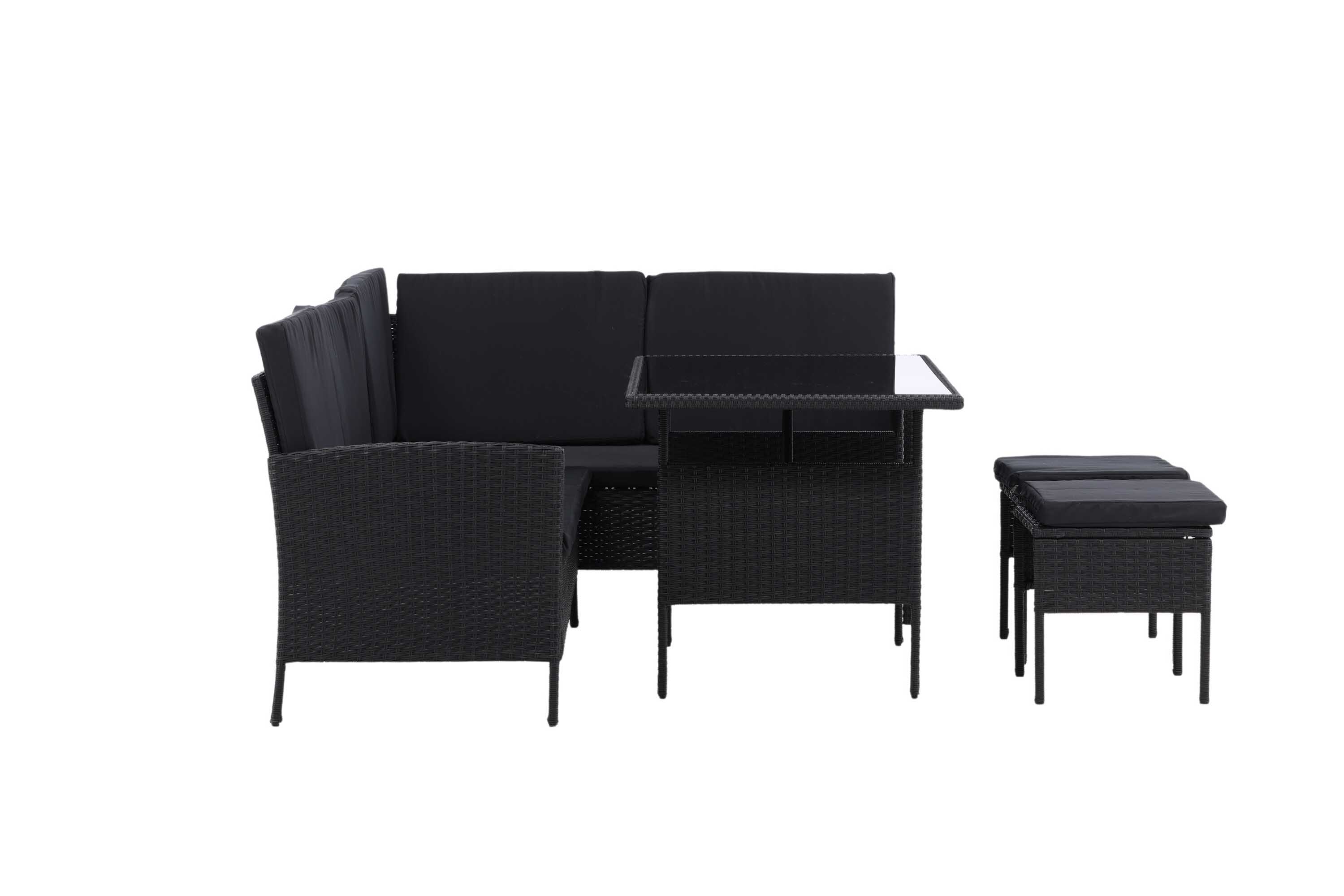 Venture Design Knock soffgrupp Svart med svart dyna 3-sitsavslut, 2-sitsavslut, 2 pallar & bord 110x70 cm