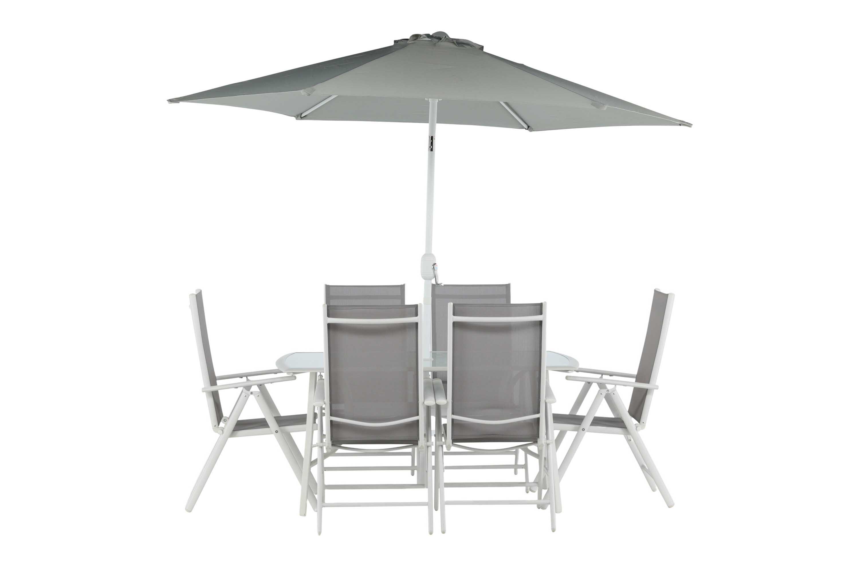 Venture Design Brekki matgrupp Grå/vit 6 stolar, parasoll & bord 150x90 cm