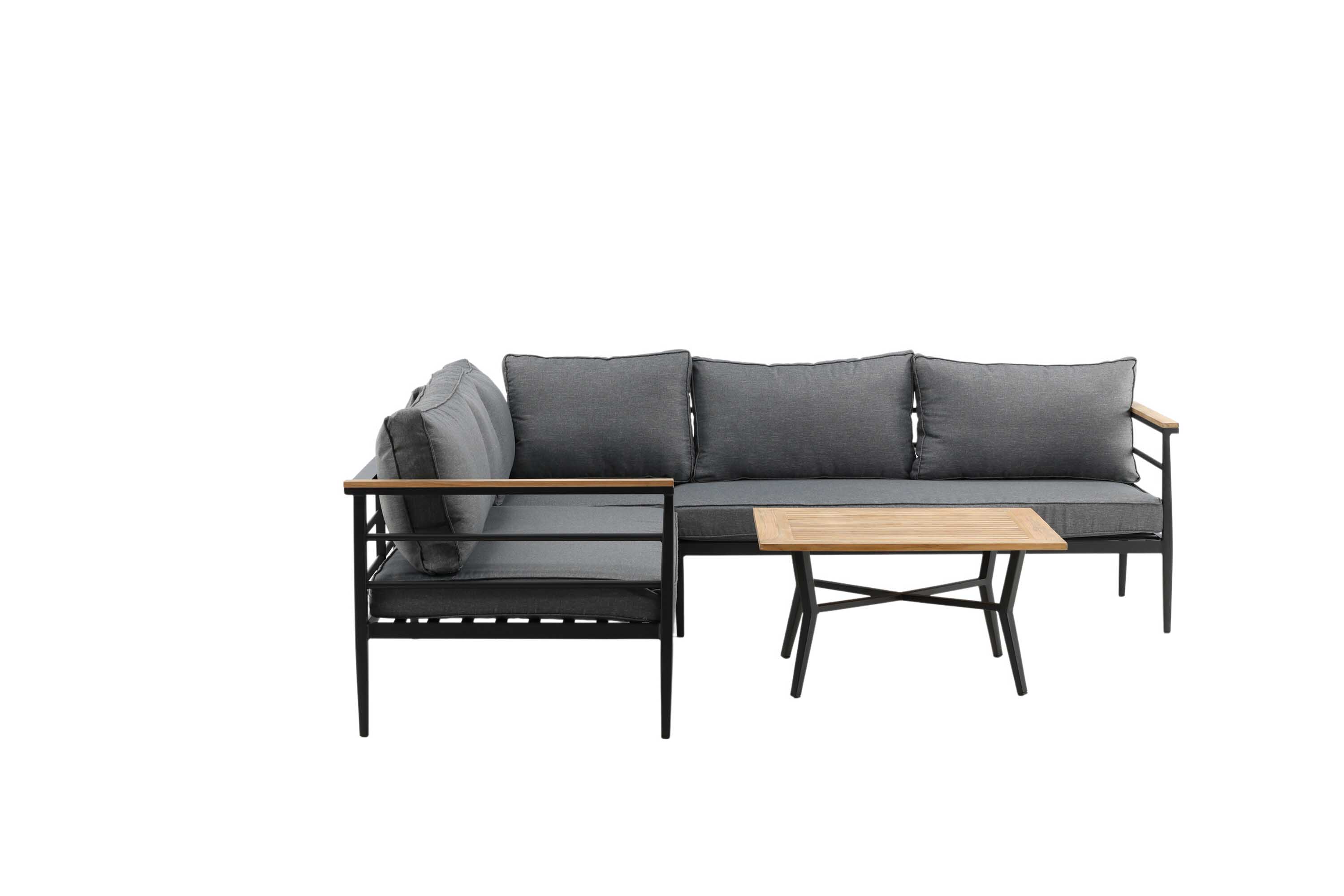 Venture Design Mexico soffgrupp Teak/svart med grå dyna 2st 2-sitsavslut, hörn & bord 80x80 cm