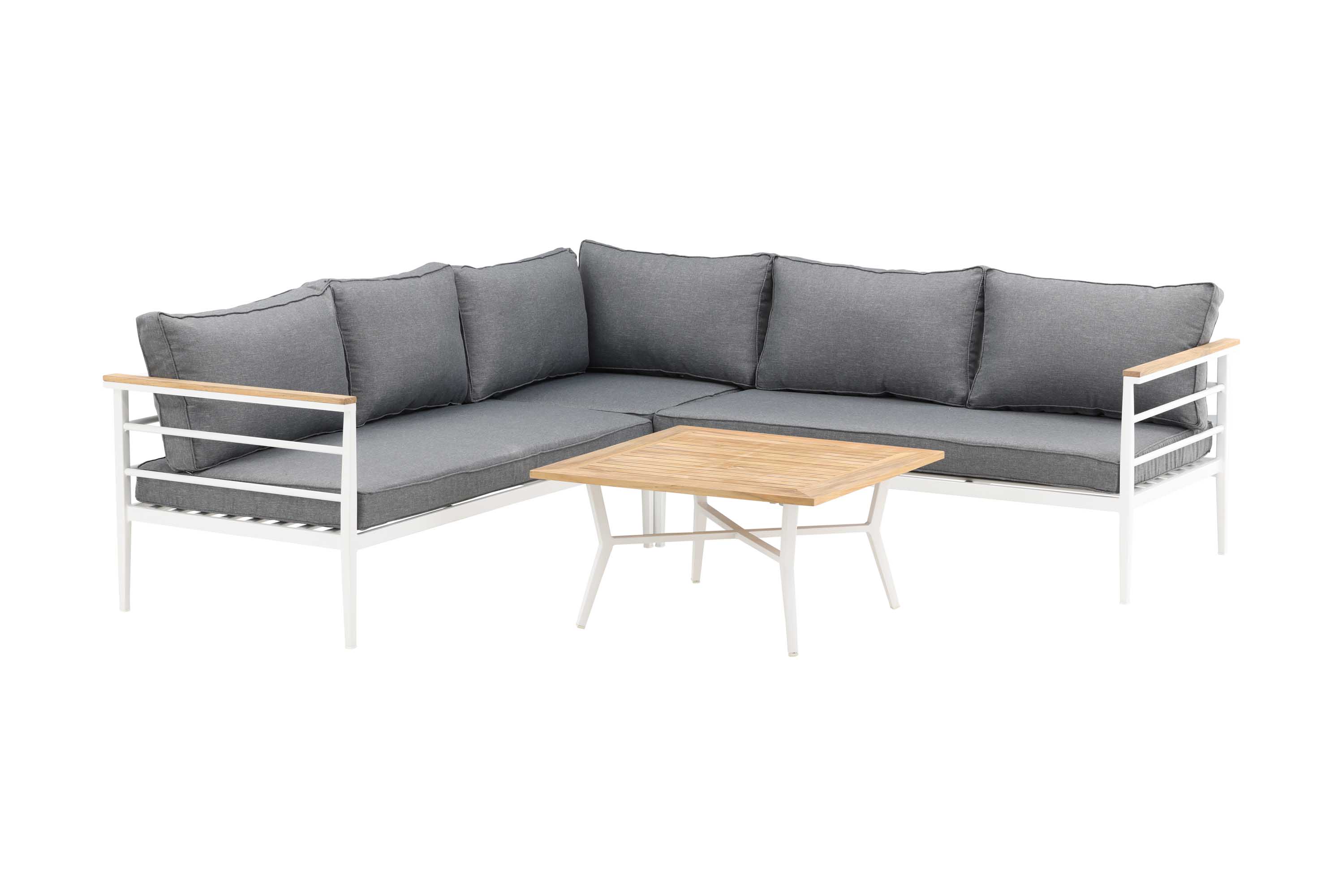 Mexico sofagruppe Hvit med grå pute 2st 2-seter ende, hjørne & bord 80x80 cm Venture Design