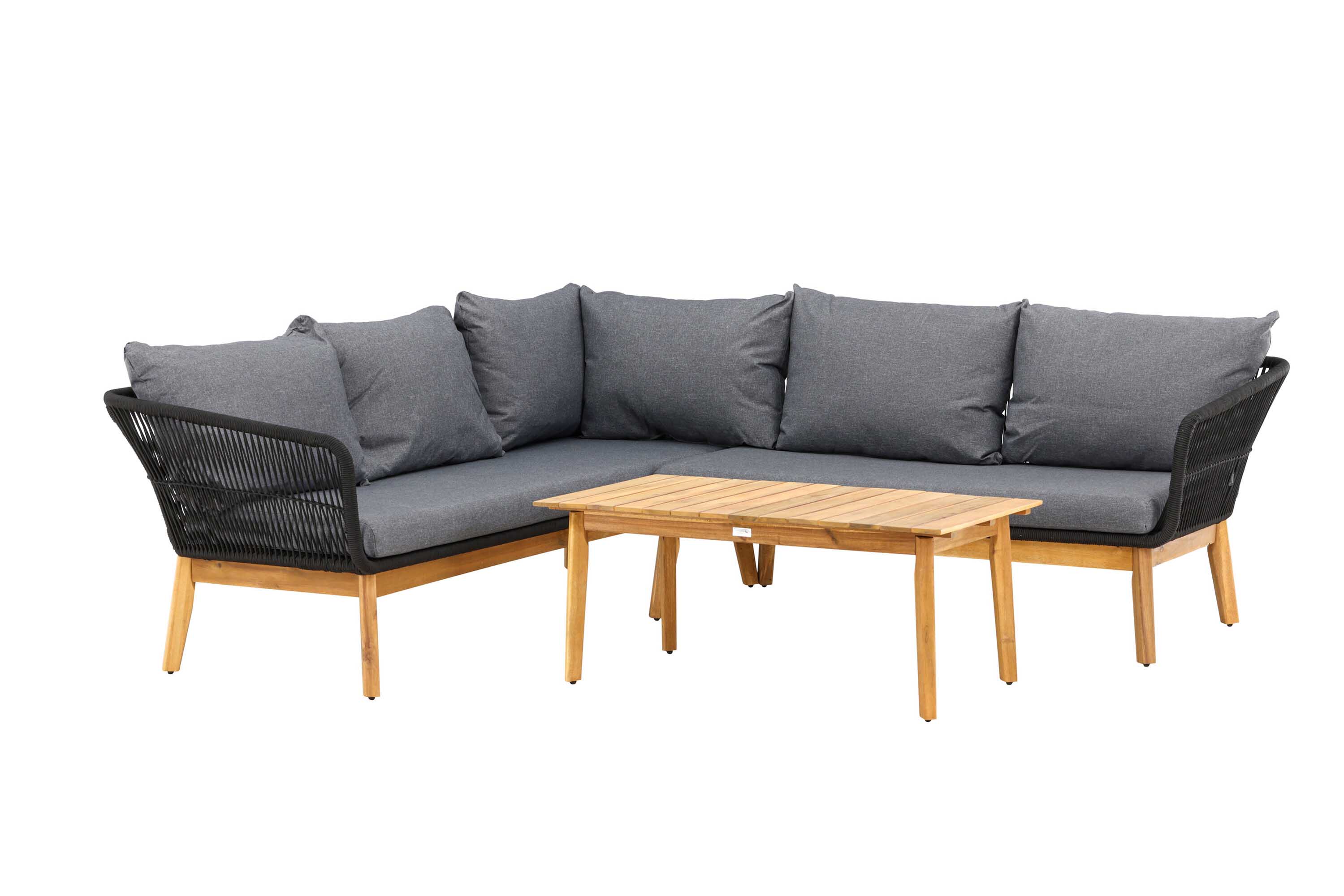 Venture Design Chania hörnsoffa Akacia/svart 3-sitssoffa, 2-sitsavslut & bord 110x60 cm
